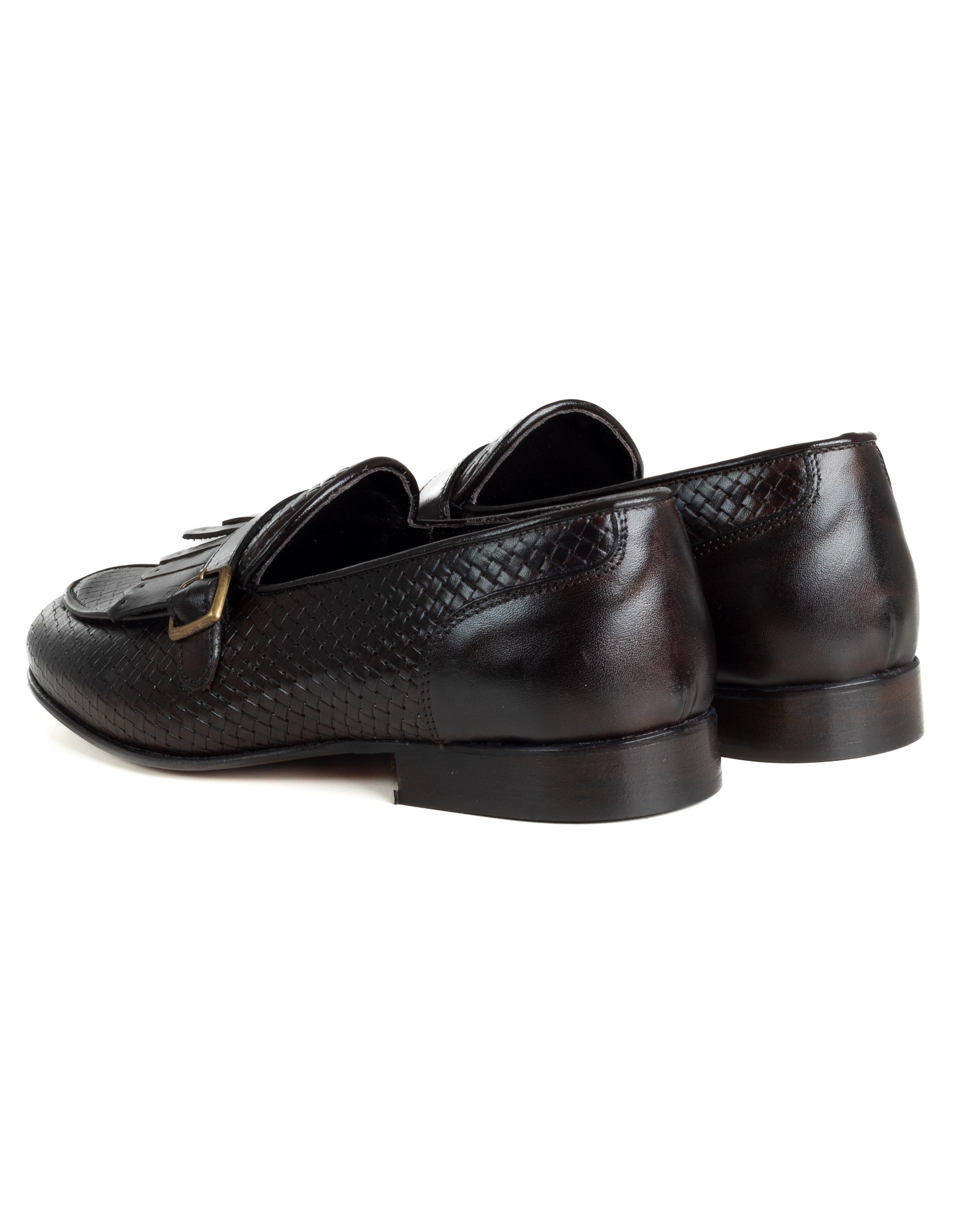 Mocassini Uomo Con Fibbia Frangia Scarpe Ecopelle Eleganti Pelle Vitello Intrecciata Cerimonia Suola Di Cuoio Con Ovalino Antiscivolo Casual Marrone GIOSAL-S1289A