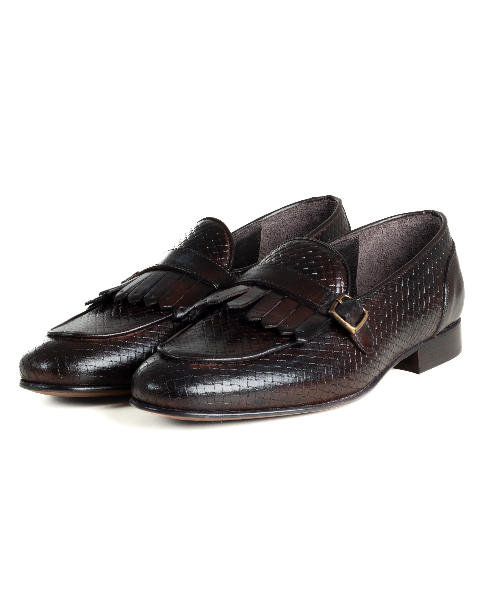 Mocassini Uomo Con Fibbia Frangia Scarpe Ecopelle Eleganti Pelle Vitello Intrecciata Cerimonia Suola Di Cuoio Con Ovalino Antiscivolo Casual Marrone GIOSAL-S1289A