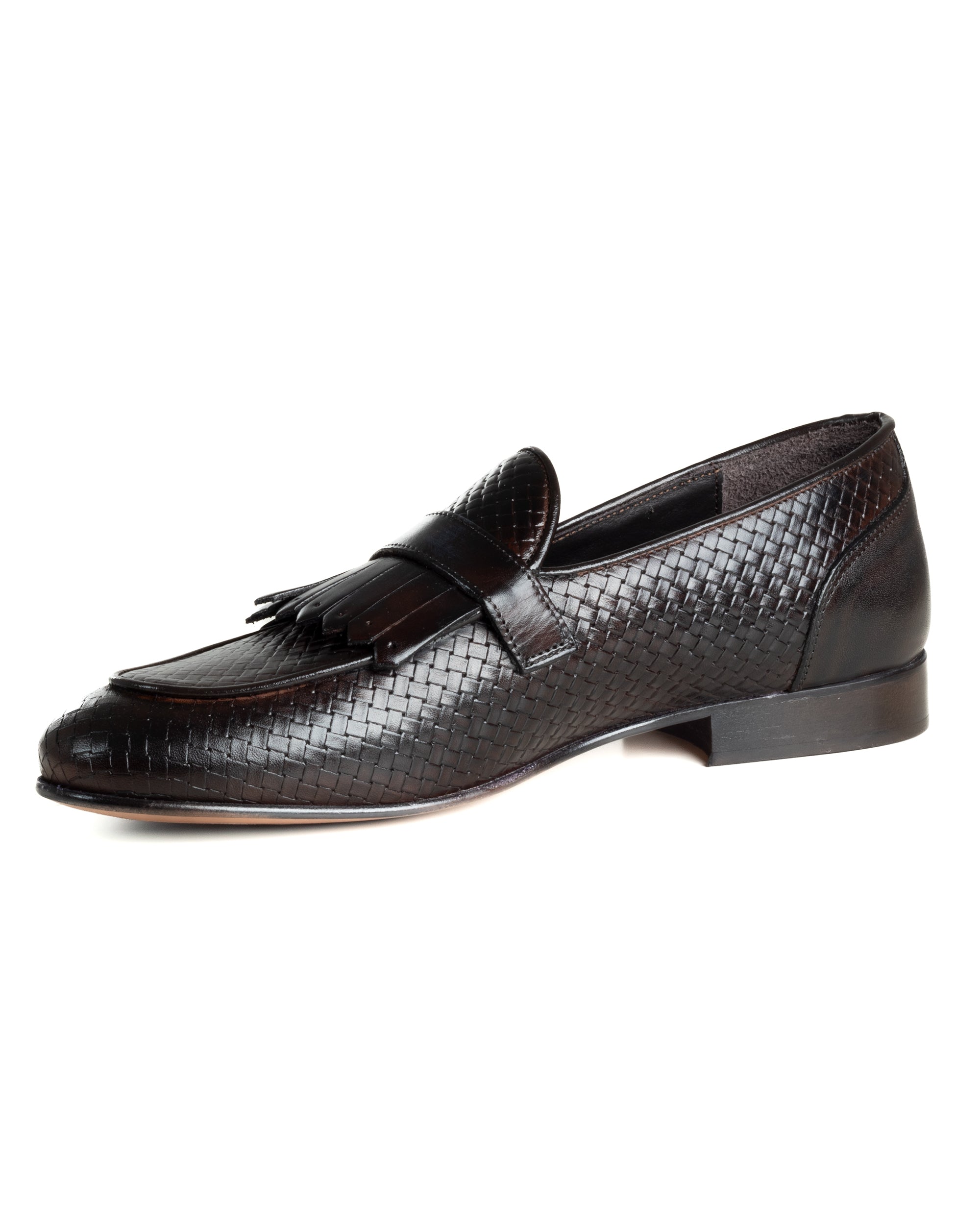 Mocassini Uomo Con Fibbia Frangia Scarpe Ecopelle Eleganti Pelle Vitello Intrecciata Cerimonia Suola Di Cuoio Con Ovalino Antiscivolo Casual Marrone GIOSAL-S1289A