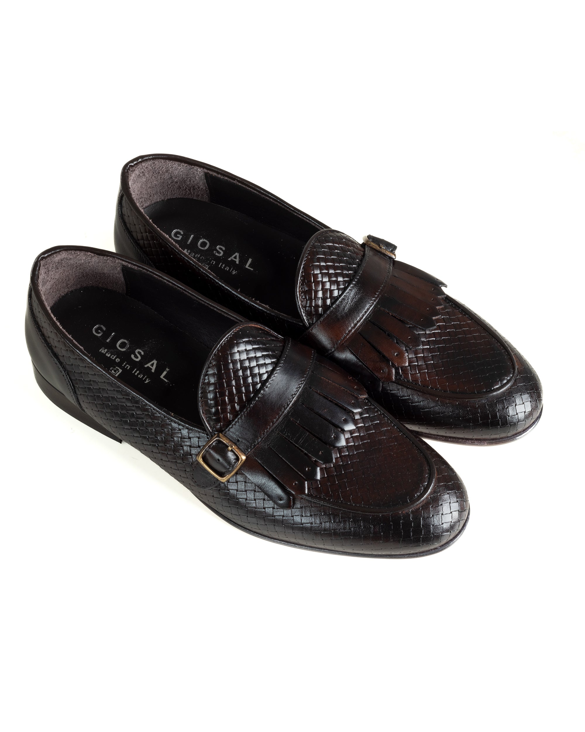Mocassini Uomo Con Fibbia Frangia Scarpe Ecopelle Eleganti Pelle Vitello Intrecciata Cerimonia Suola Di Cuoio Con Ovalino Antiscivolo Casual Marrone GIOSAL-S1289A