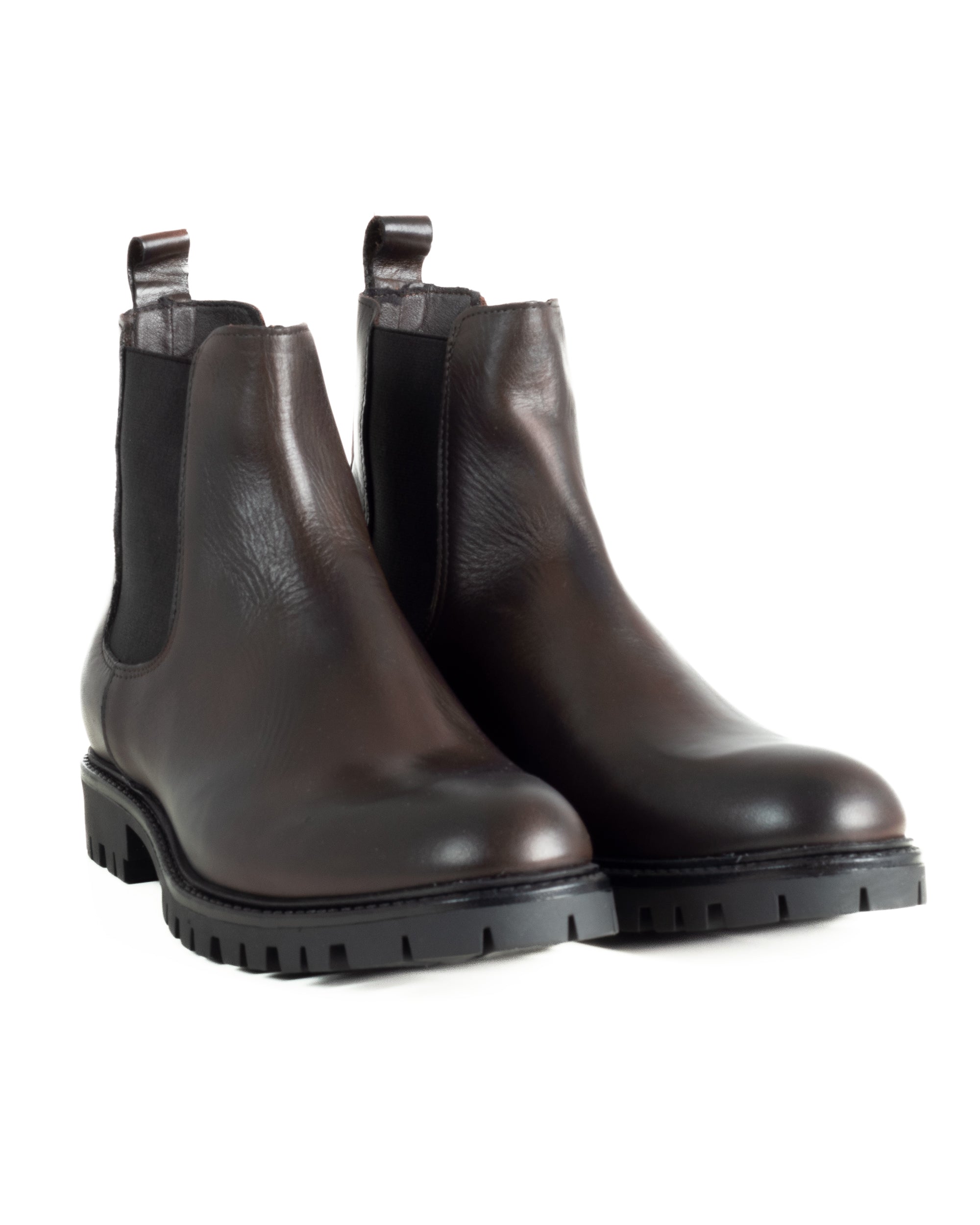 Scarpe Uomo Beatles Stivaletto Chelsea Pelle Fondo Gomma Roccia Marrone GIOSAL-S1294A