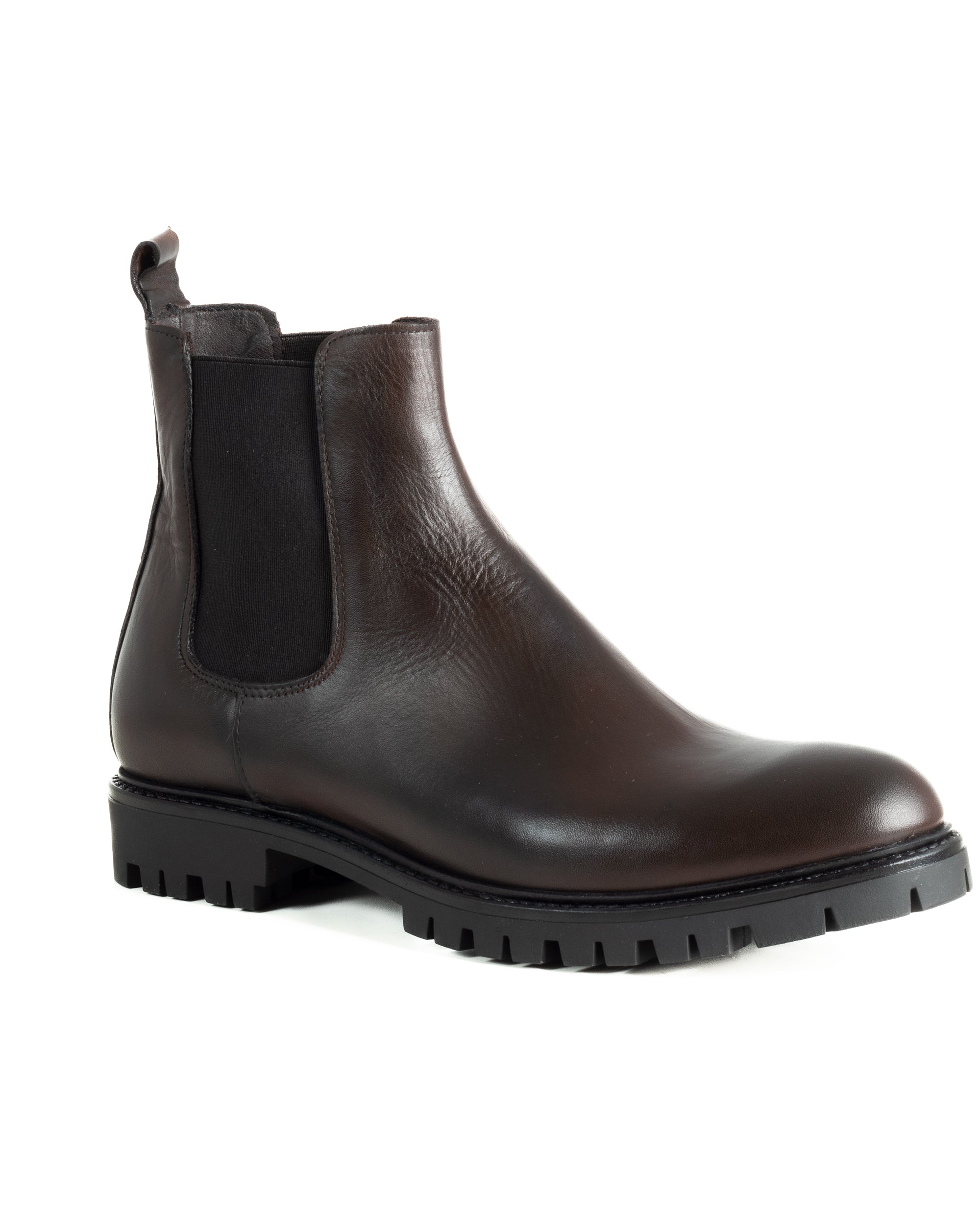 Scarpe Uomo Beatles Stivaletto Chelsea Pelle Fondo Gomma Roccia Marrone GIOSAL-S1294A