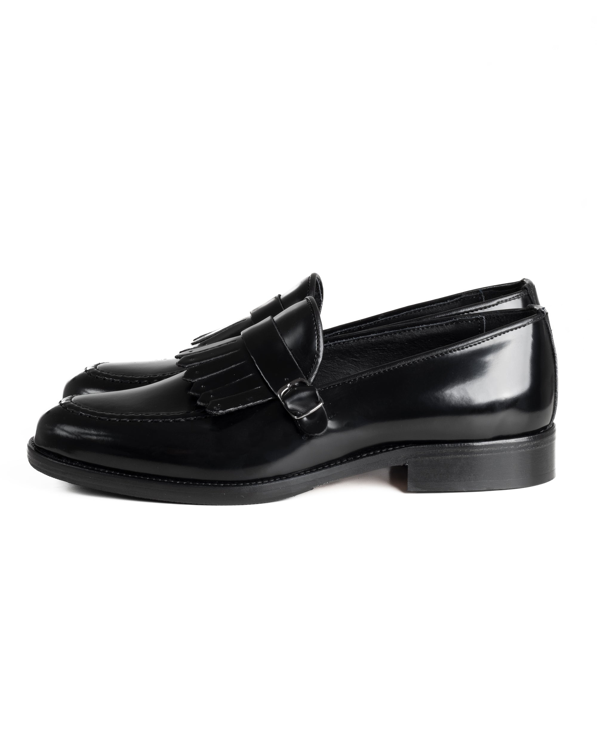 Mocassini Uomo Con Fibbia Frangia Scarpe Eleganti Ecopelle Abrasivate Cerimonia Suola Di Cuoio Casual Nero GIOSAL-S1295A