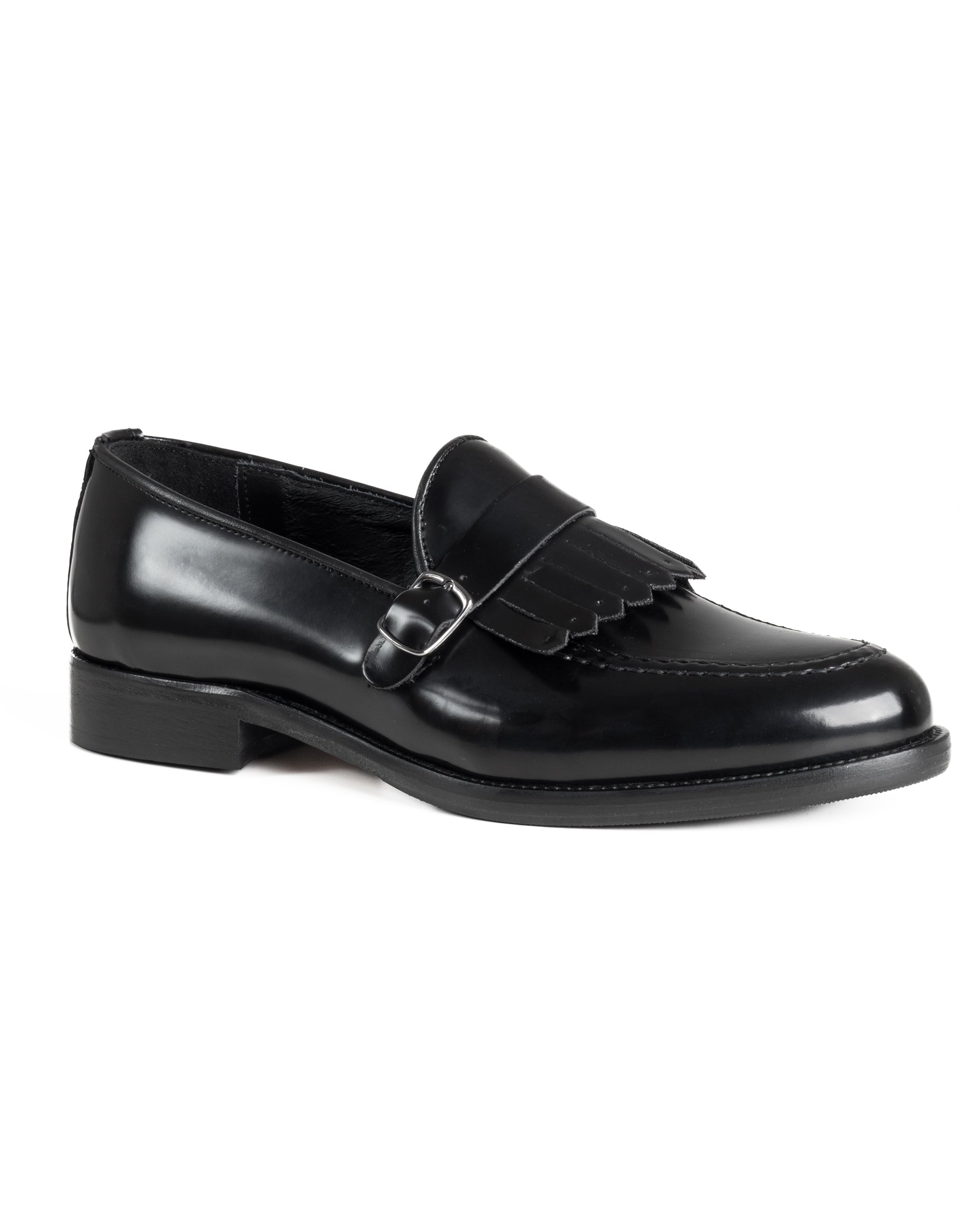 Mocassini Uomo Con Fibbia Frangia Scarpe Eleganti Ecopelle Abrasivate Cerimonia Suola Di Cuoio Casual Nero GIOSAL-S1295A