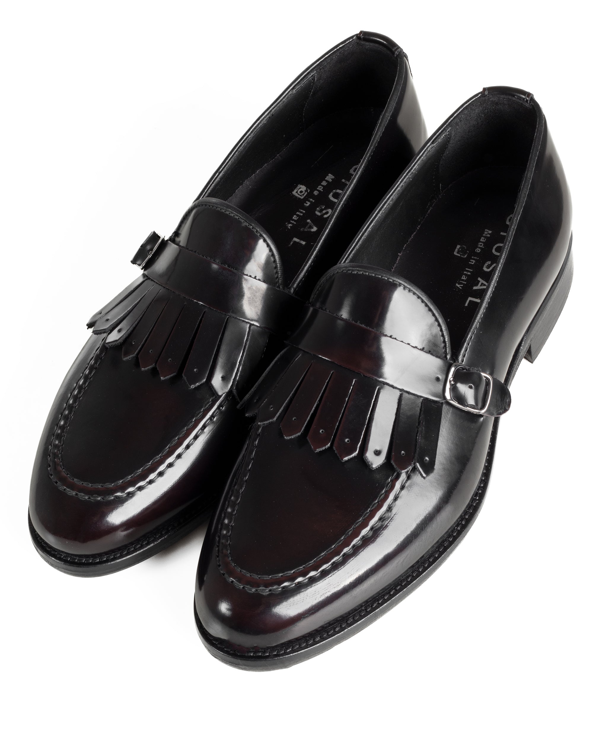 Mocassini Uomo Con Fibbia Frangia Scarpe Eleganti Ecopelle Abrasivate Cerimonia Suola Di Cuoio Casual Bordeaux GIOSAL-S1296A