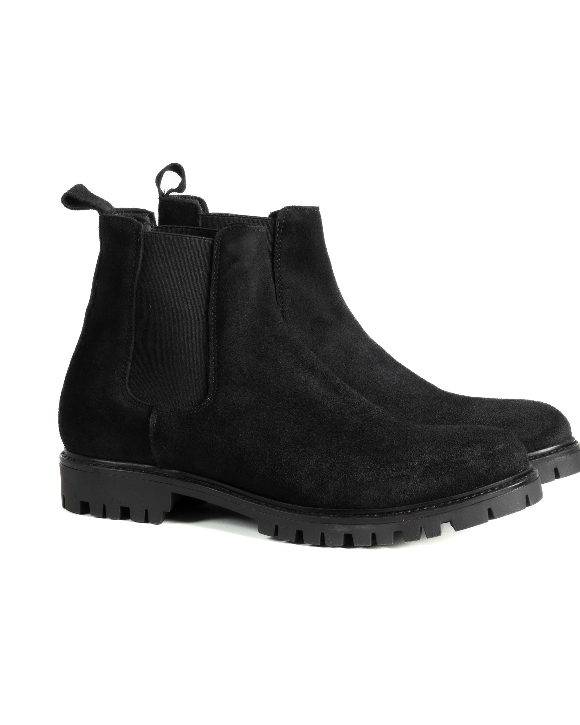 Scarpe Uomo Beatles Stivaletto Chelsea Camoscio Fondo Gomma Roccia Nero GIOSAL-S1300A