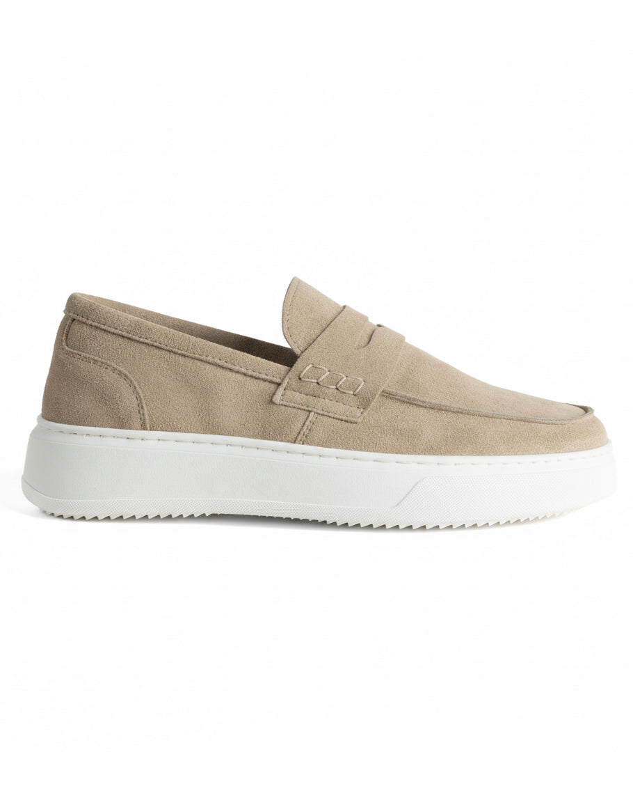 Mocassini college uomo scarpe camoscio suola gomma beige GIOSAL-S1309A
