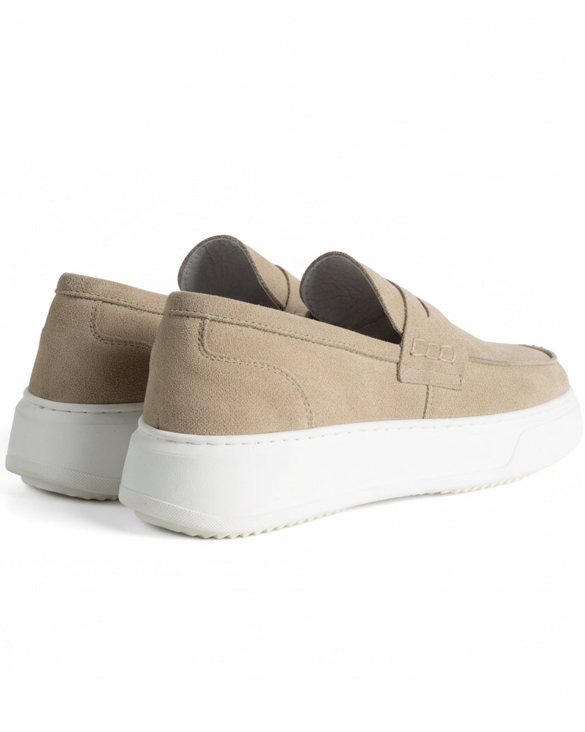 Mocassini college uomo scarpe camoscio suola gomma beige GIOSAL-S1309A