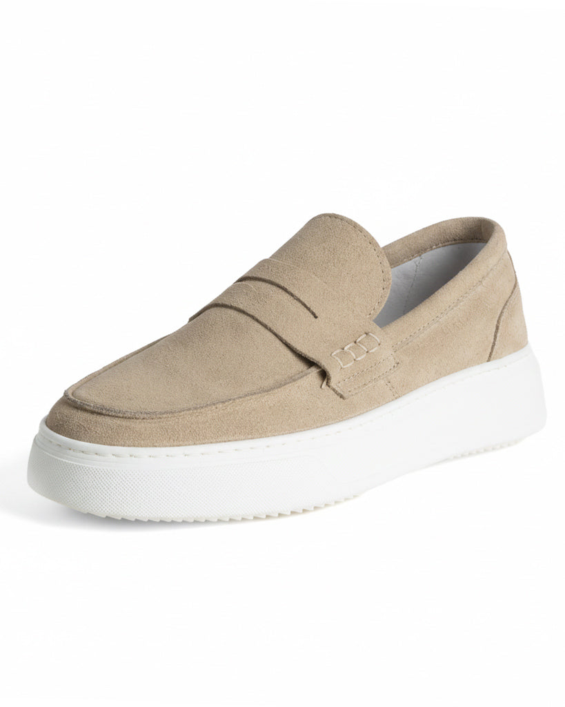 Mocassini college uomo scarpe camoscio suola gomma beige GIOSAL-S1309A
