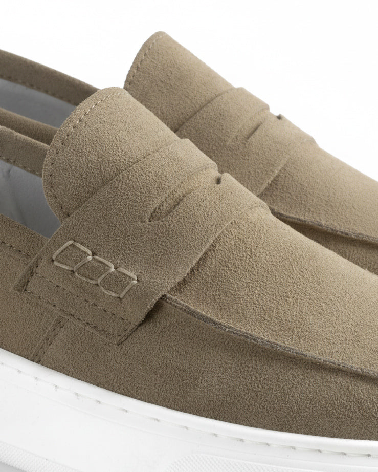 Mocassini college uomo scarpe camoscio suola gomma beige GIOSAL-S1309A