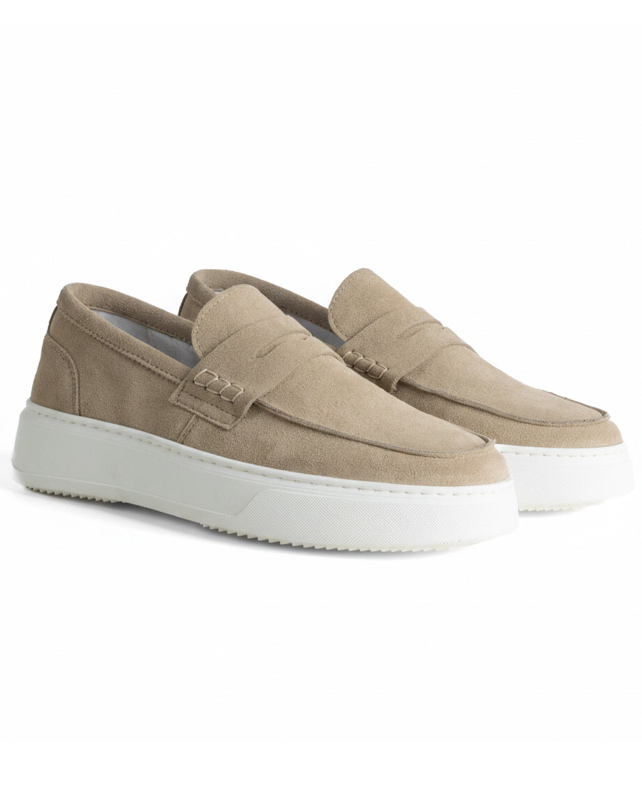 Mocassini college uomo scarpe camoscio suola gomma beige GIOSAL-S1309A