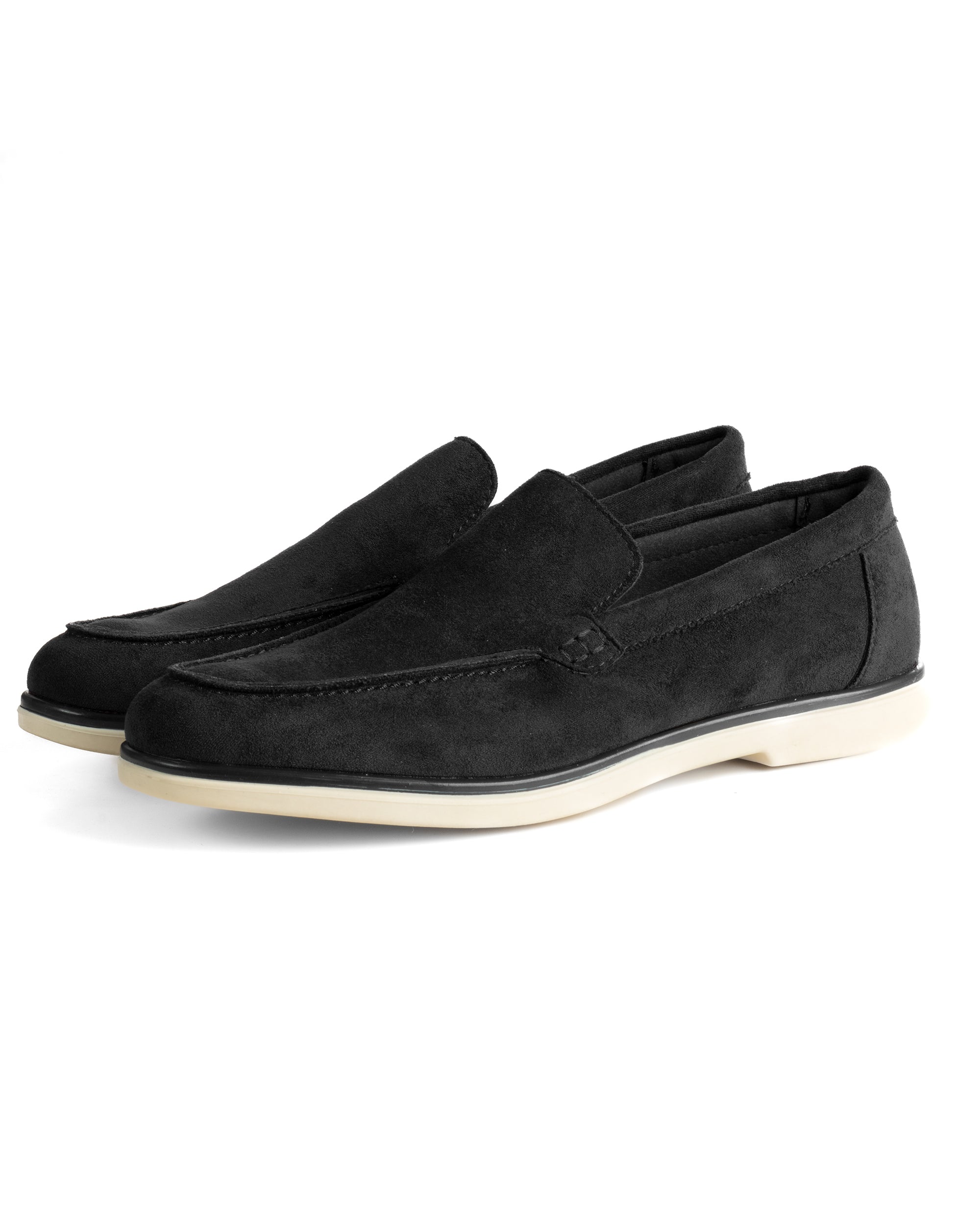 Mocassini college uomo scarpe camoscio eleganti cerimonia suola di gomma nero GIOSAL-S1311A