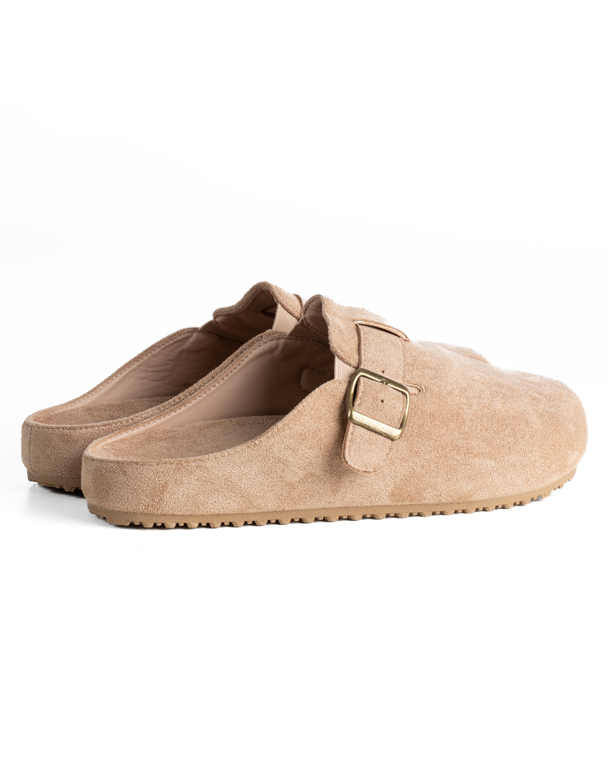Ciabatte mule uomo camoscio con fibbia in metallo beige GIOSAL-S1316A