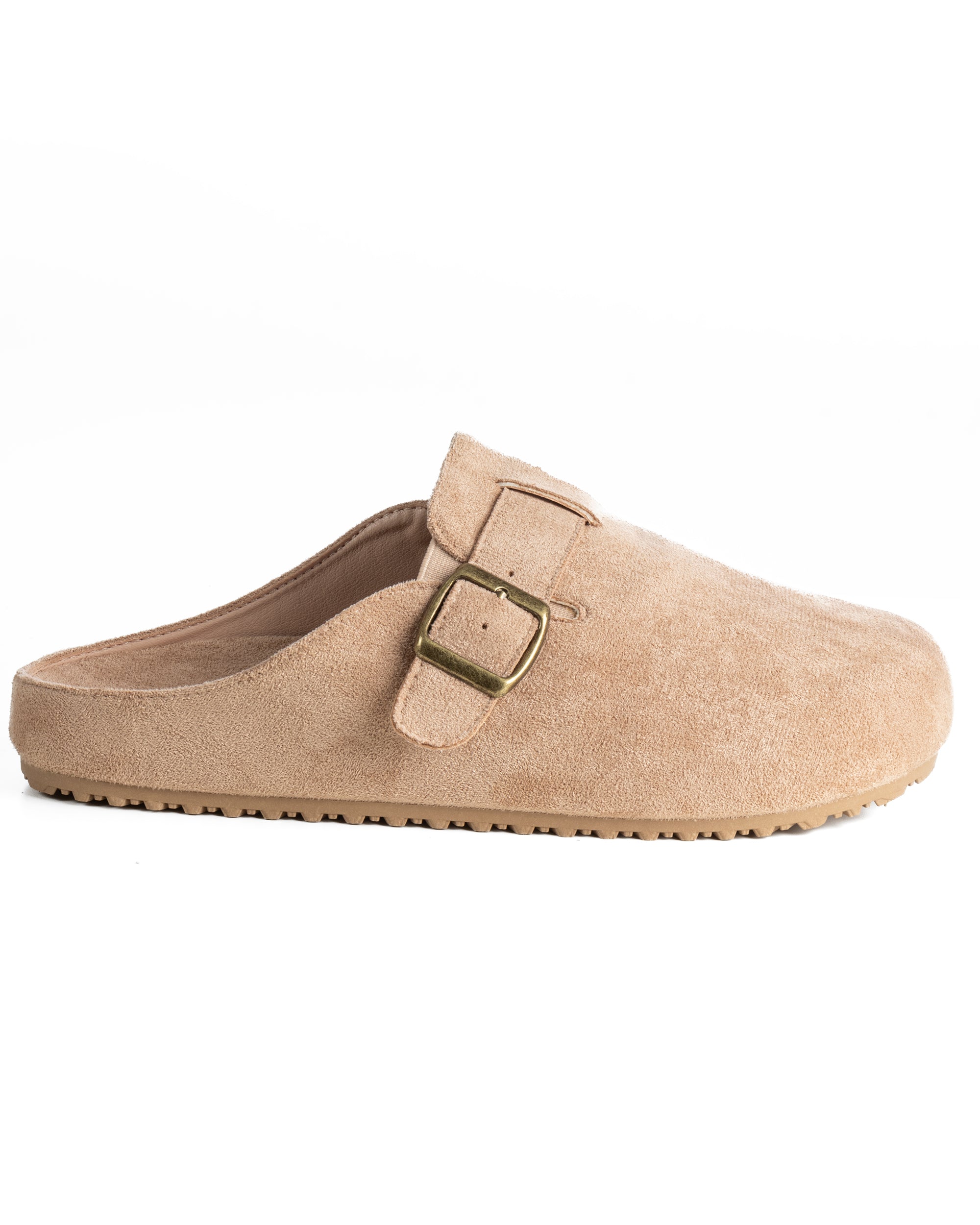 Ciabatte mule uomo camoscio con fibbia in metallo beige GIOSAL-S1316A