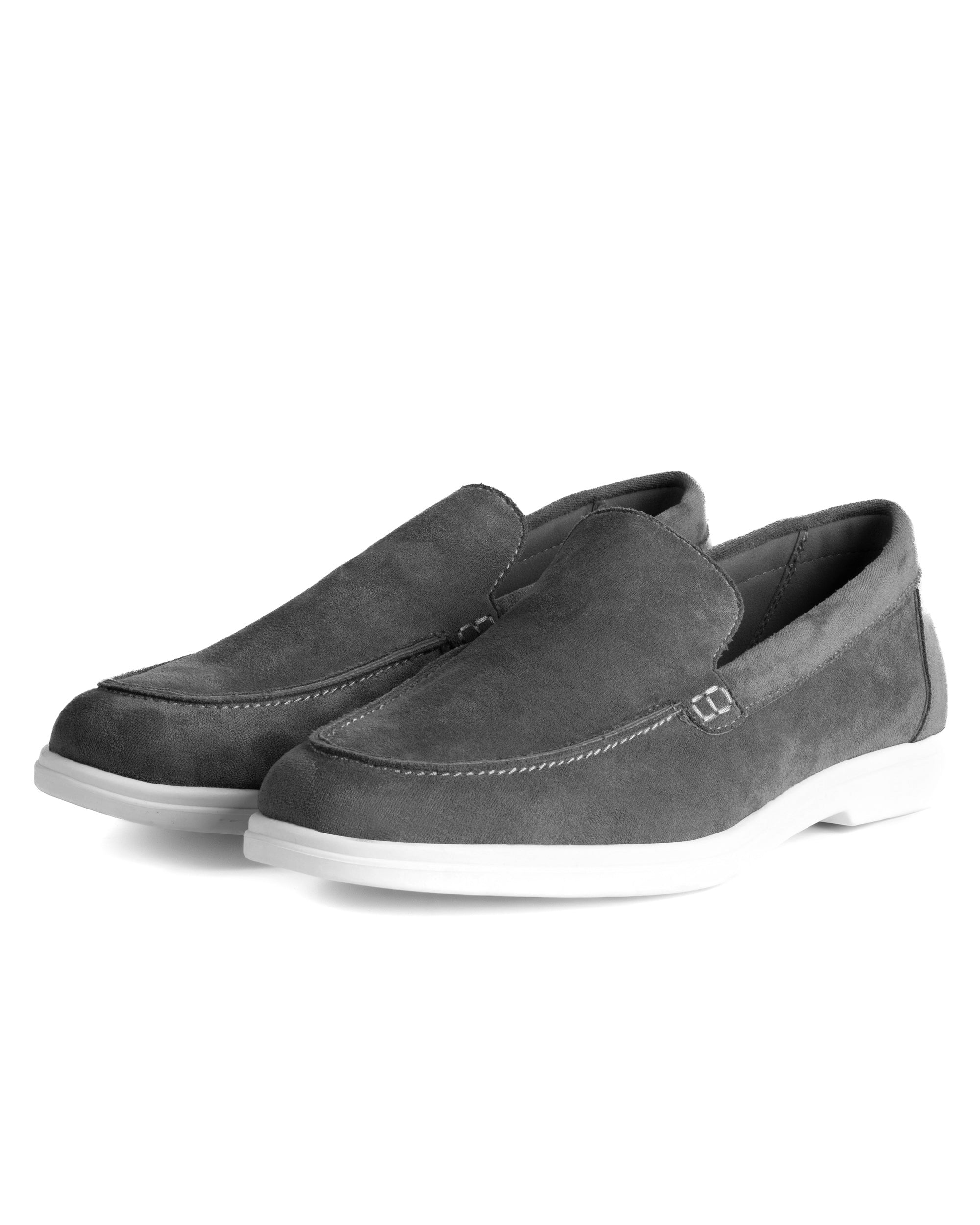 Mocassini college uomo scarpe camoscio eleganti cerimonia suola di gomma grigio GIOSAL-S1323A