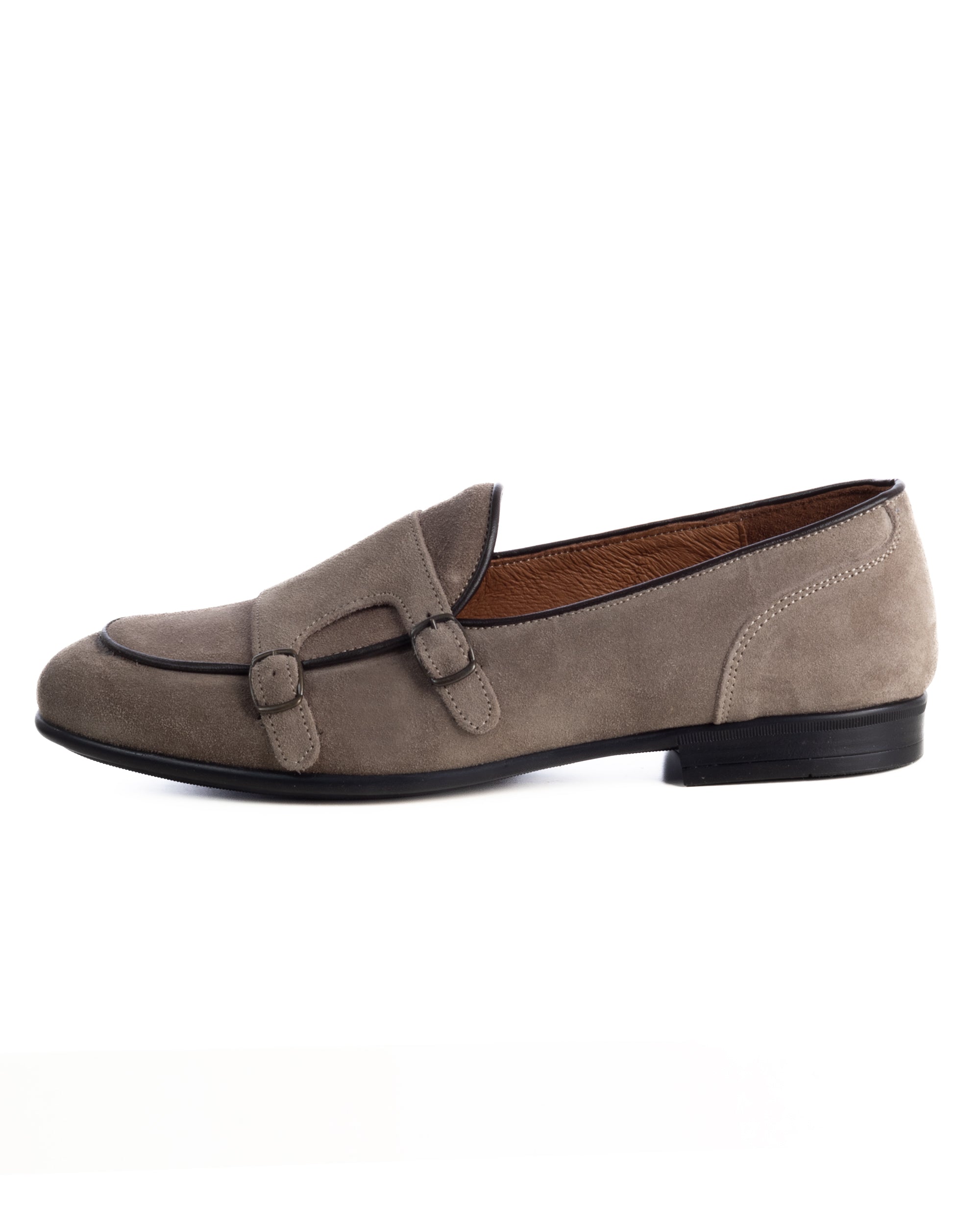 Mocassini uomo scarpe camoscio doppia fibbia suola di gomma beige GIOSAL-S1325A