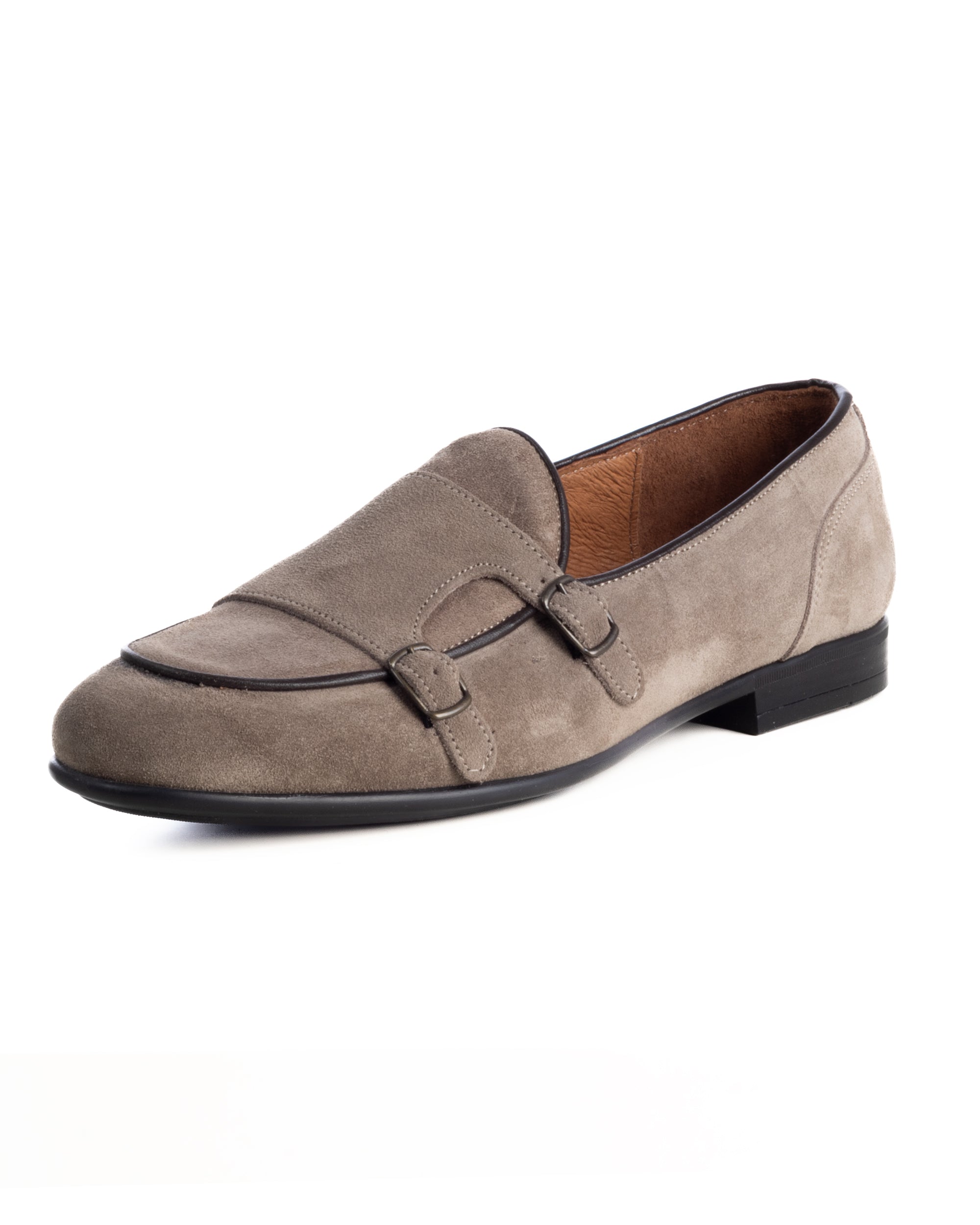 Mocassini uomo scarpe camoscio doppia fibbia suola di gomma beige GIOSAL-S1325A