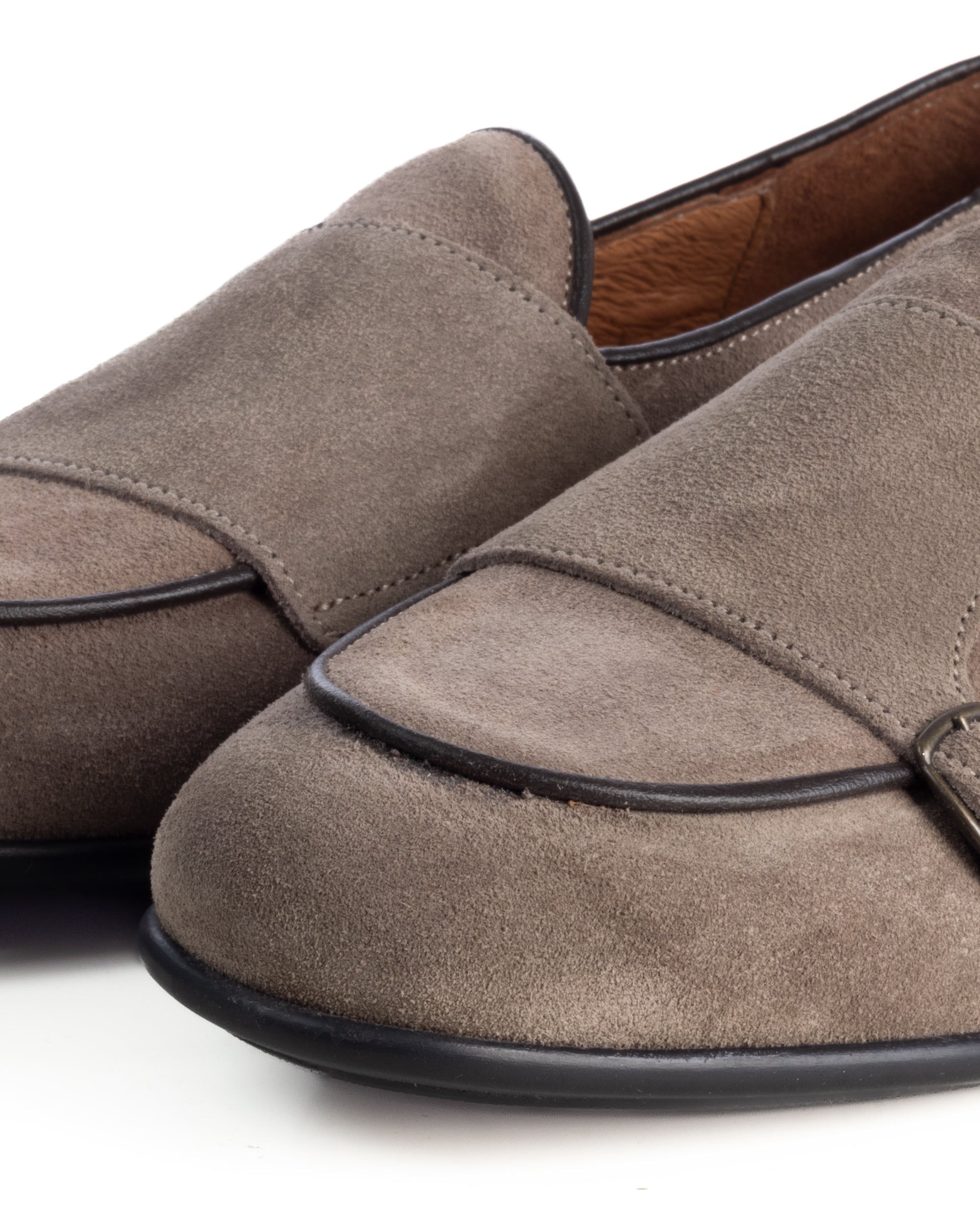 Mocassini uomo scarpe camoscio doppia fibbia suola di gomma beige GIOSAL-S1325A