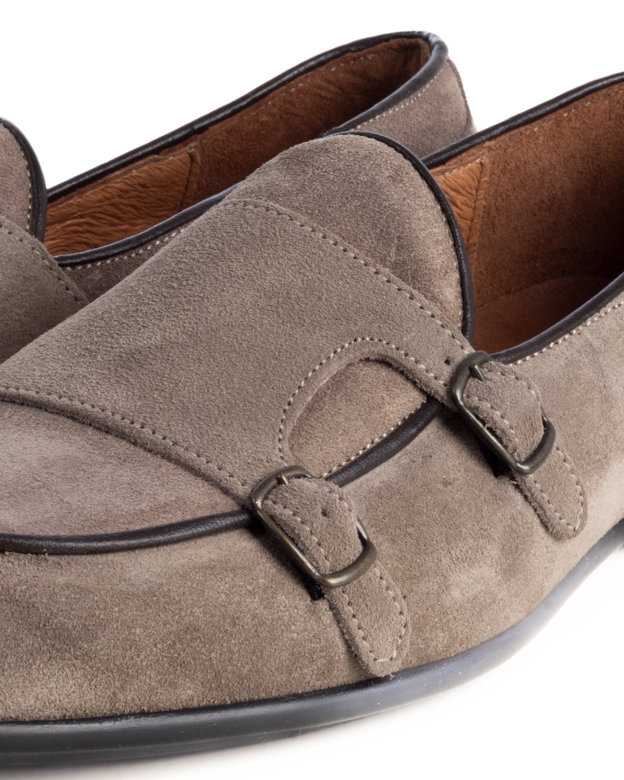 Mocassini uomo scarpe camoscio doppia fibbia suola di gomma beige GIOSAL-S1325A