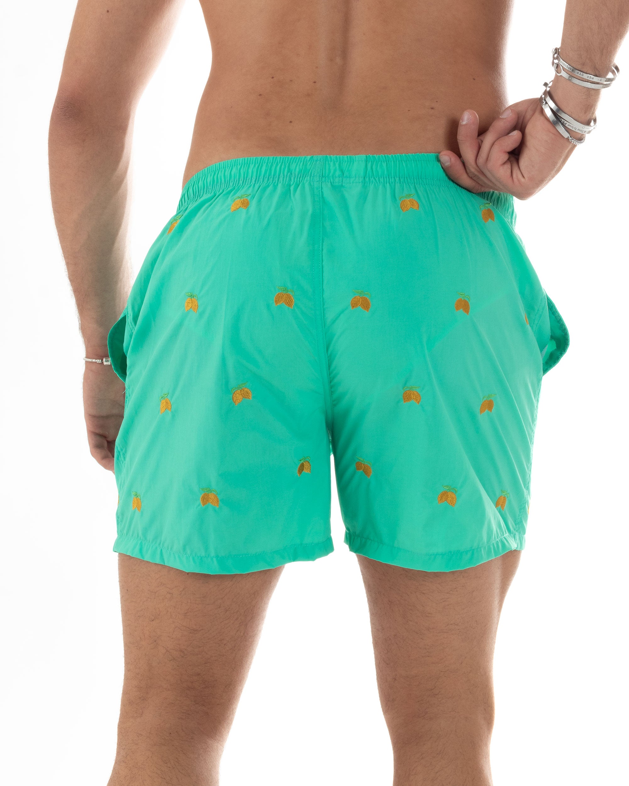 Costume Uomo Boxer Comodo Pantaloncini Corti Summer Regular Fit Ricamo Limone Verde Acqua GIOSAL-SU1228A