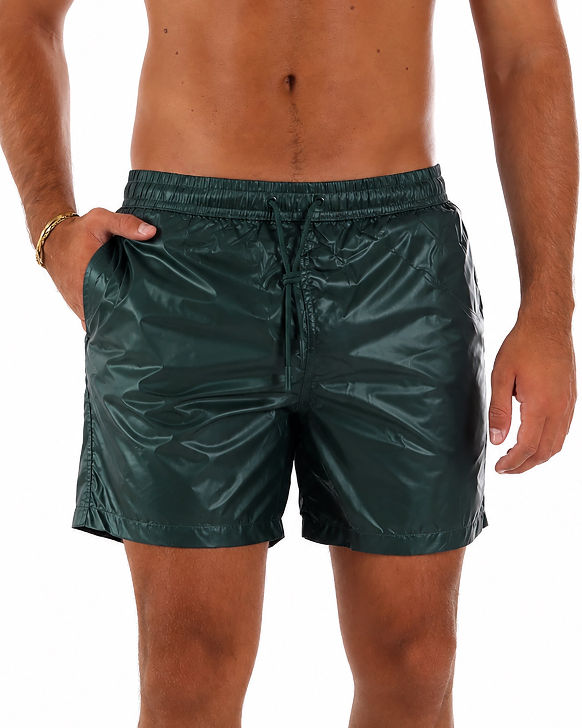 Costume da bagno bermuda mare uomo boxer lucido coulisse verde bosco GIOSAL-SU1257A