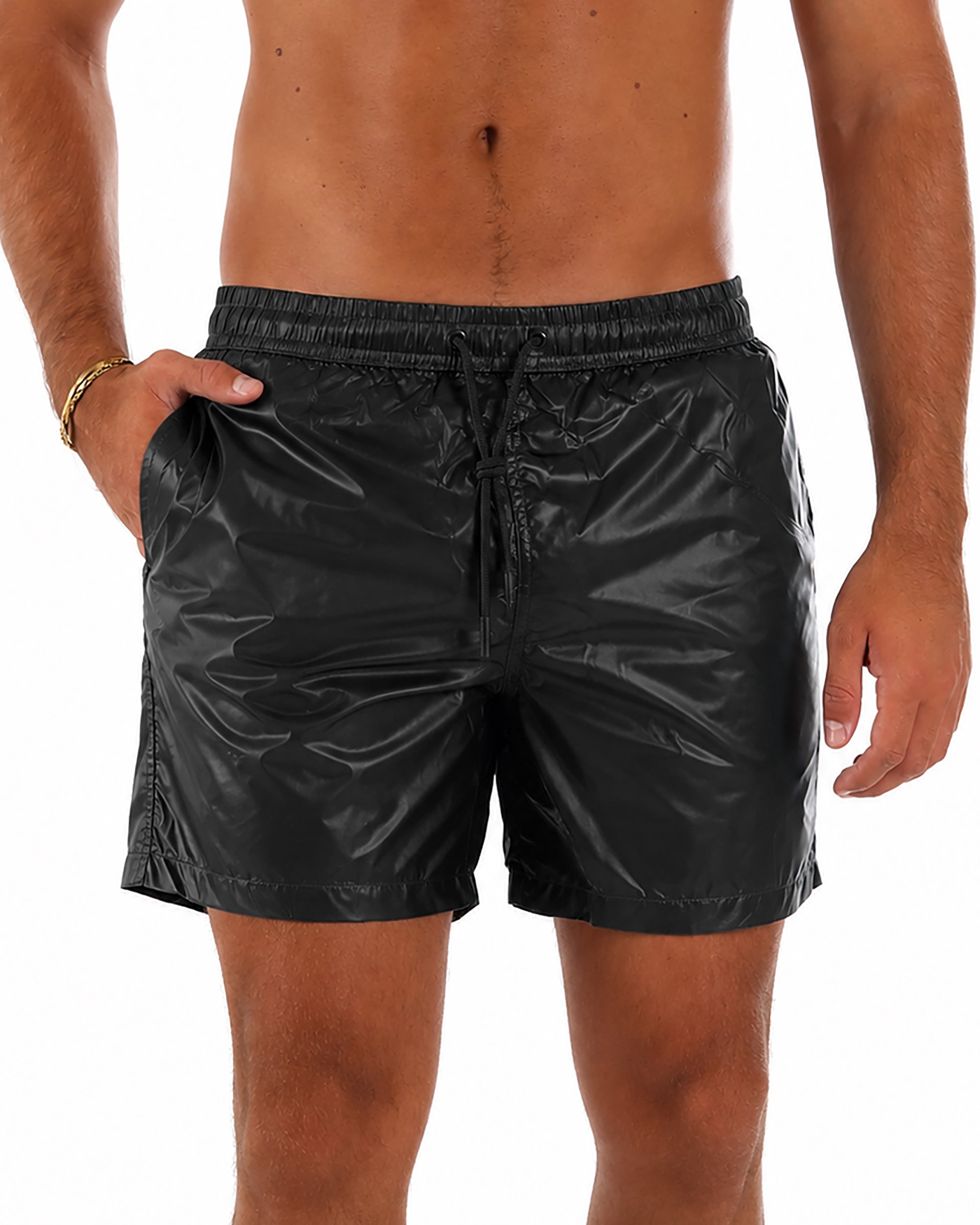 Costume da bagno bermuda mare uomo boxer lucido coulisse nero GIOSAL-SU1258A