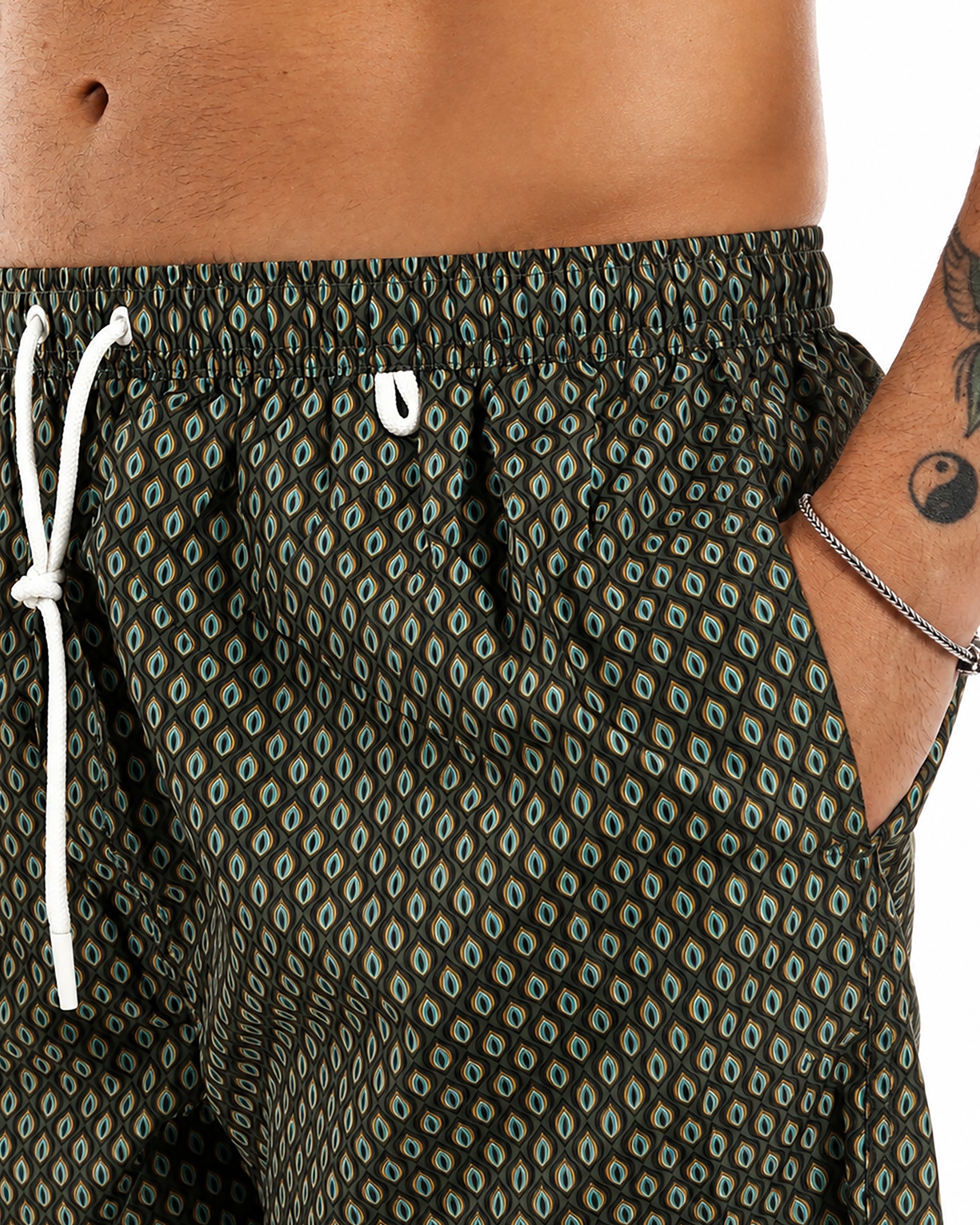 Costume da bagno bermuda mare uomo boxer coulisse fantasia oliva verde multicolor GIOSAL-SU1268A