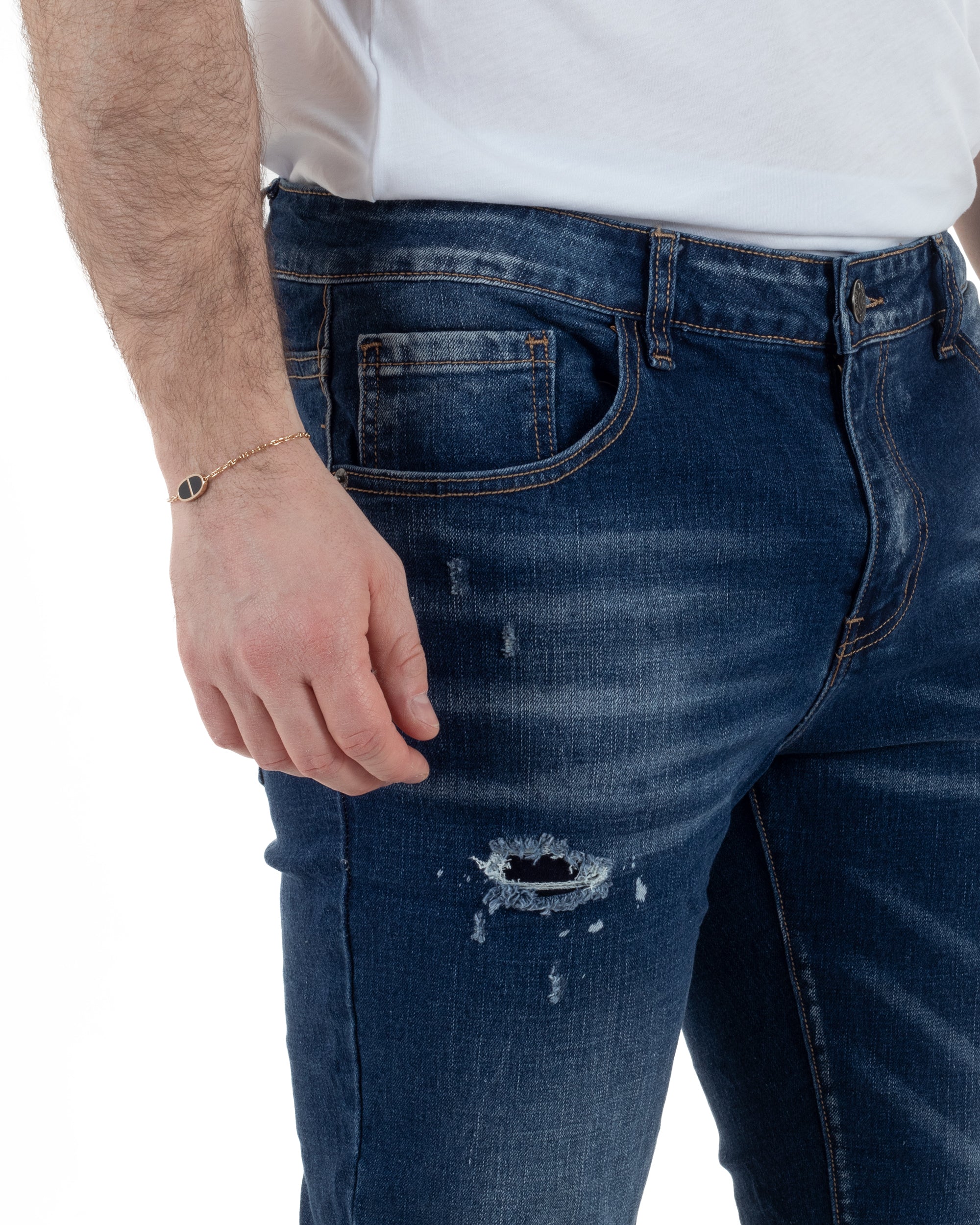 Jeans Slim Fit Denim Scuro Rotture TCJS1005A