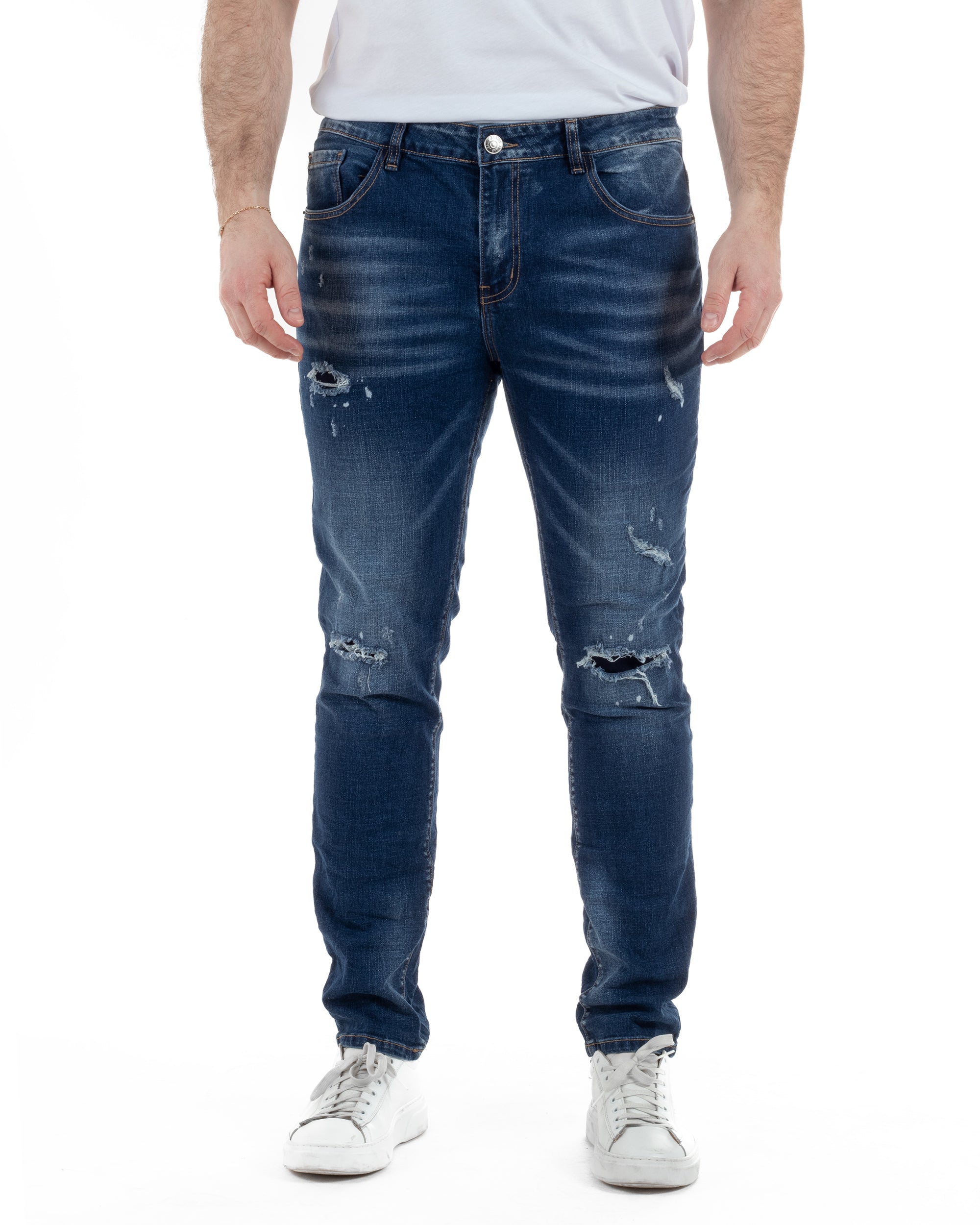Jeans Slim Fit Denim Scuro Rotture TCJS1005A