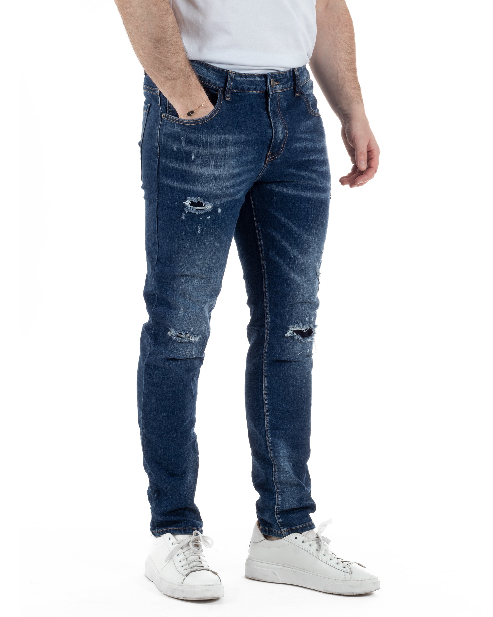 Jeans Slim Fit Denim Scuro Rotture TCJS1005A
