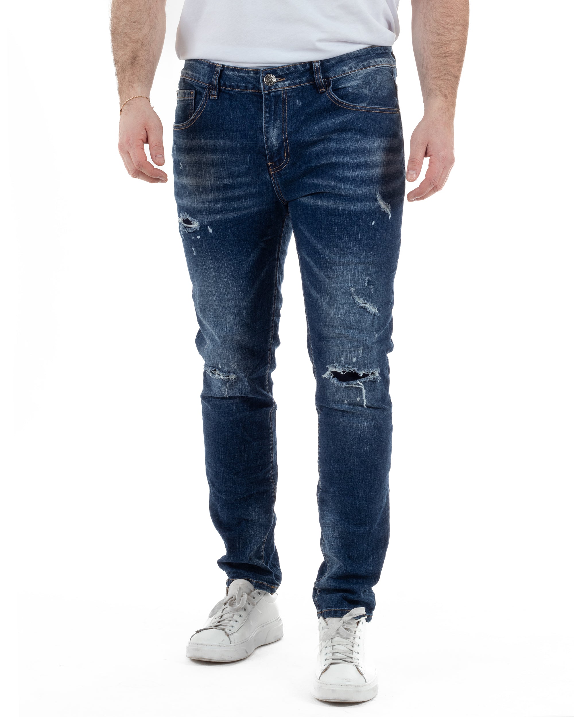 Jeans Slim Fit Denim Scuro Rotture TCJS1005A