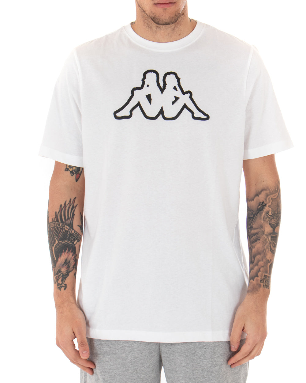 T-shirt Uomo Kappa MM Logo Cromen Tinta Unita Bianco Girocollo Maniche Corte Casual GIOSAL-TS2424A