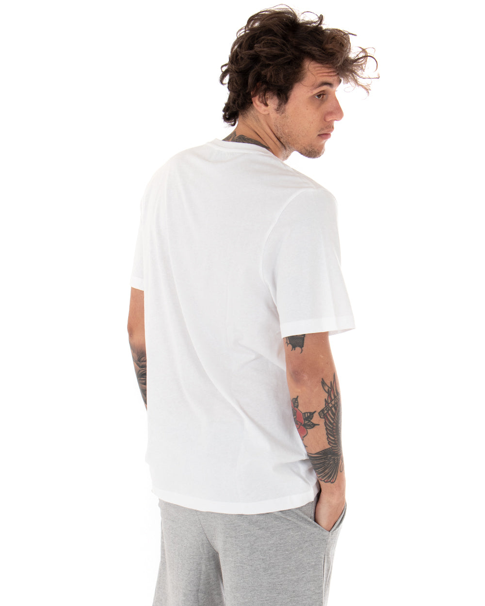 T-shirt Uomo Kappa MM Logo Cromen Tinta Unita Bianco Girocollo Maniche Corte Casual GIOSAL-TS2424A