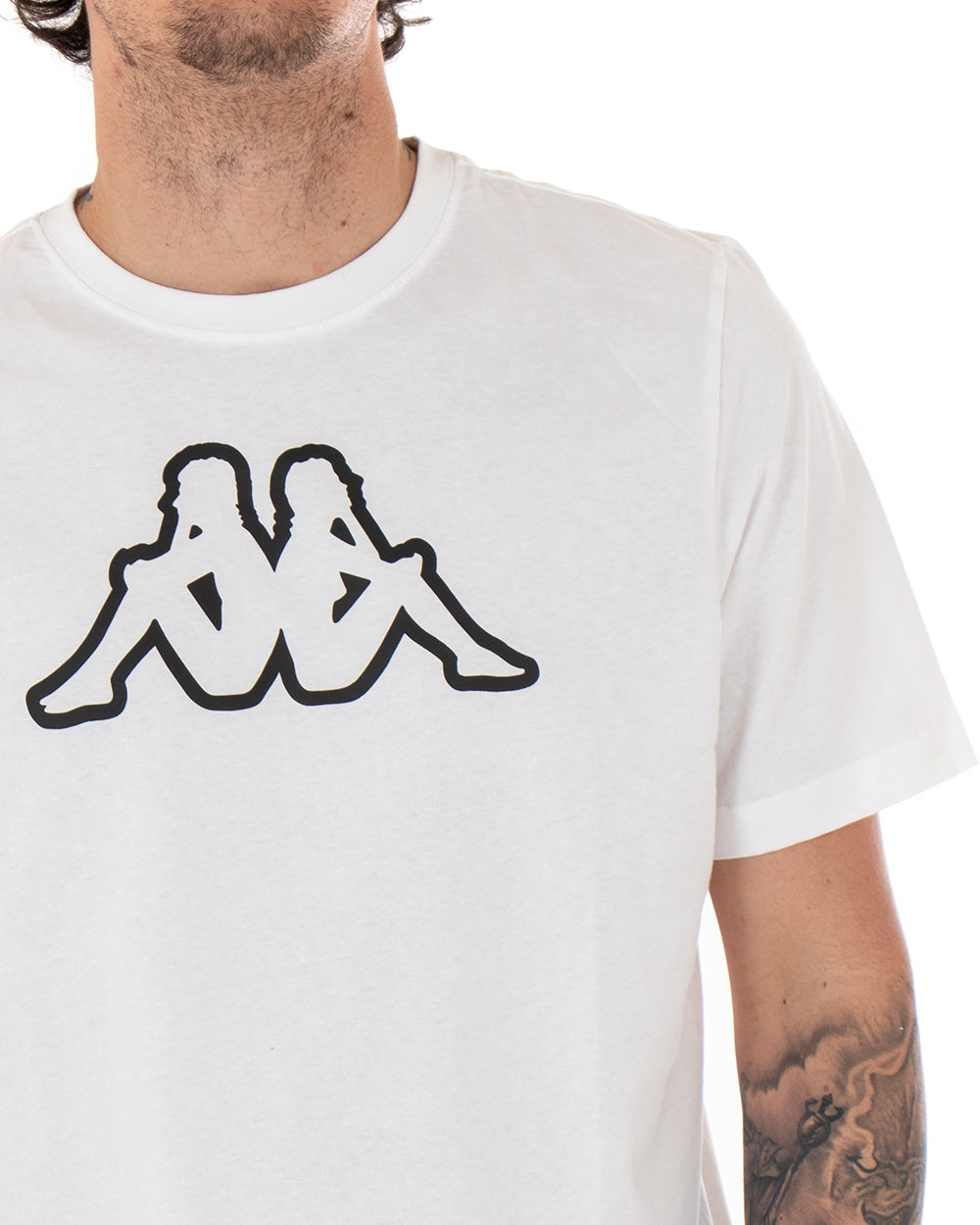 T-shirt Uomo Kappa MM Logo Cromen Tinta Unita Bianco Girocollo Maniche Corte Casual GIOSAL-TS2424A