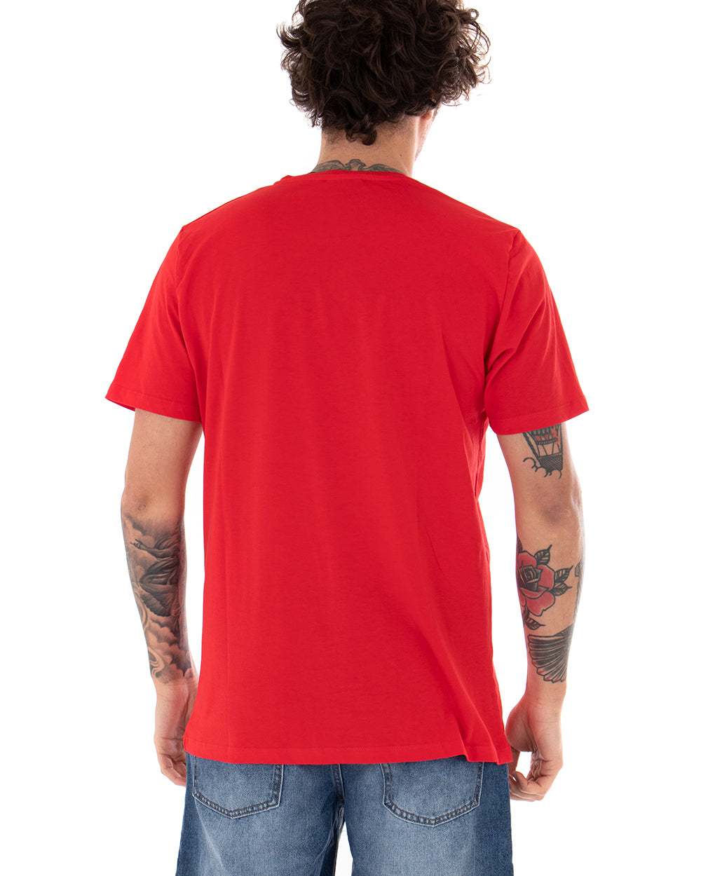 T-shirt Uomo Minimal Couture Logo Rosso Casual Girocollo Cotone GIOSAL-TS2475A