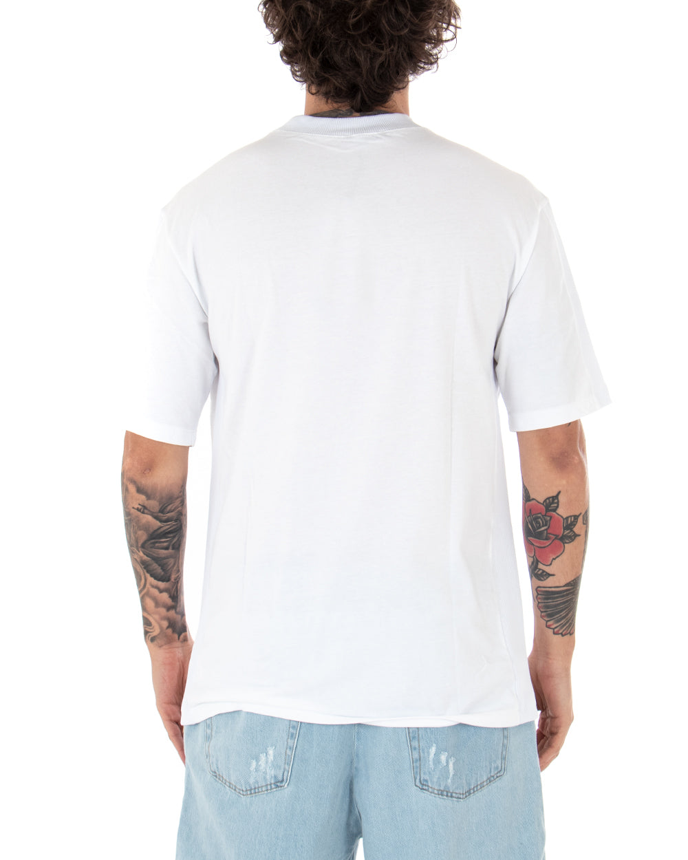 T-Shirt Uomo Tinta Unita Bianco Fascia Elastico Manica Corta Casual GIOSAL