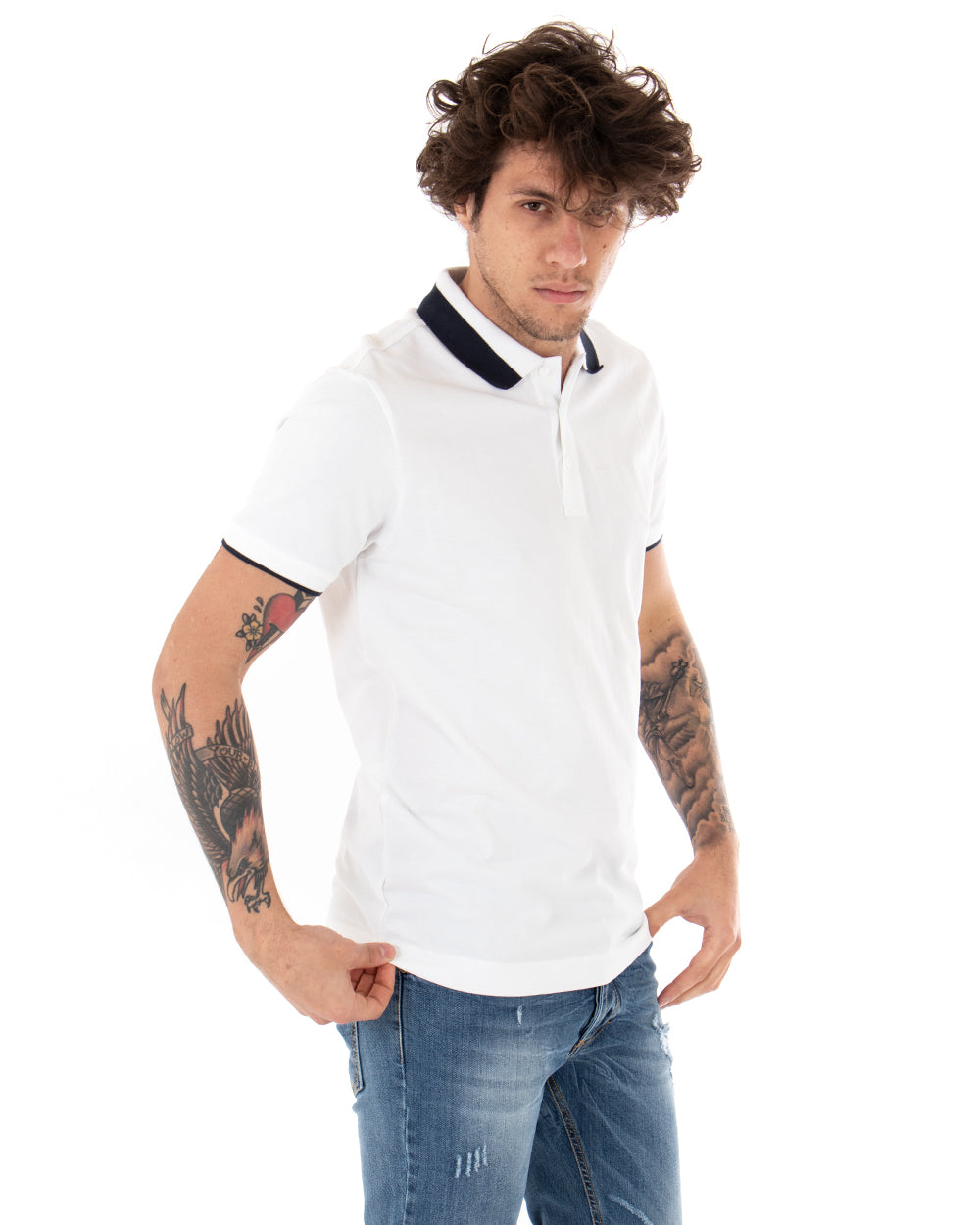 T-shirt Uomo Polo Invicta Piquet Logo Colletto Casual Bottoni Bianco GIOSAL-TS2486A