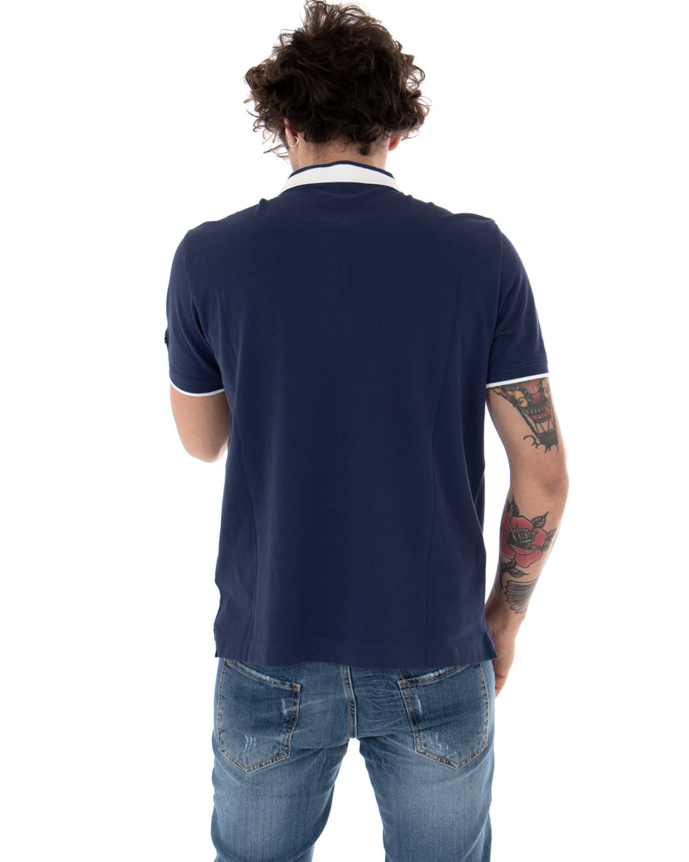 T-shirt Uomo Polo Invicta Piquet Logo Colletto Casual Bottoni Blu GIOSAL-TS2490A