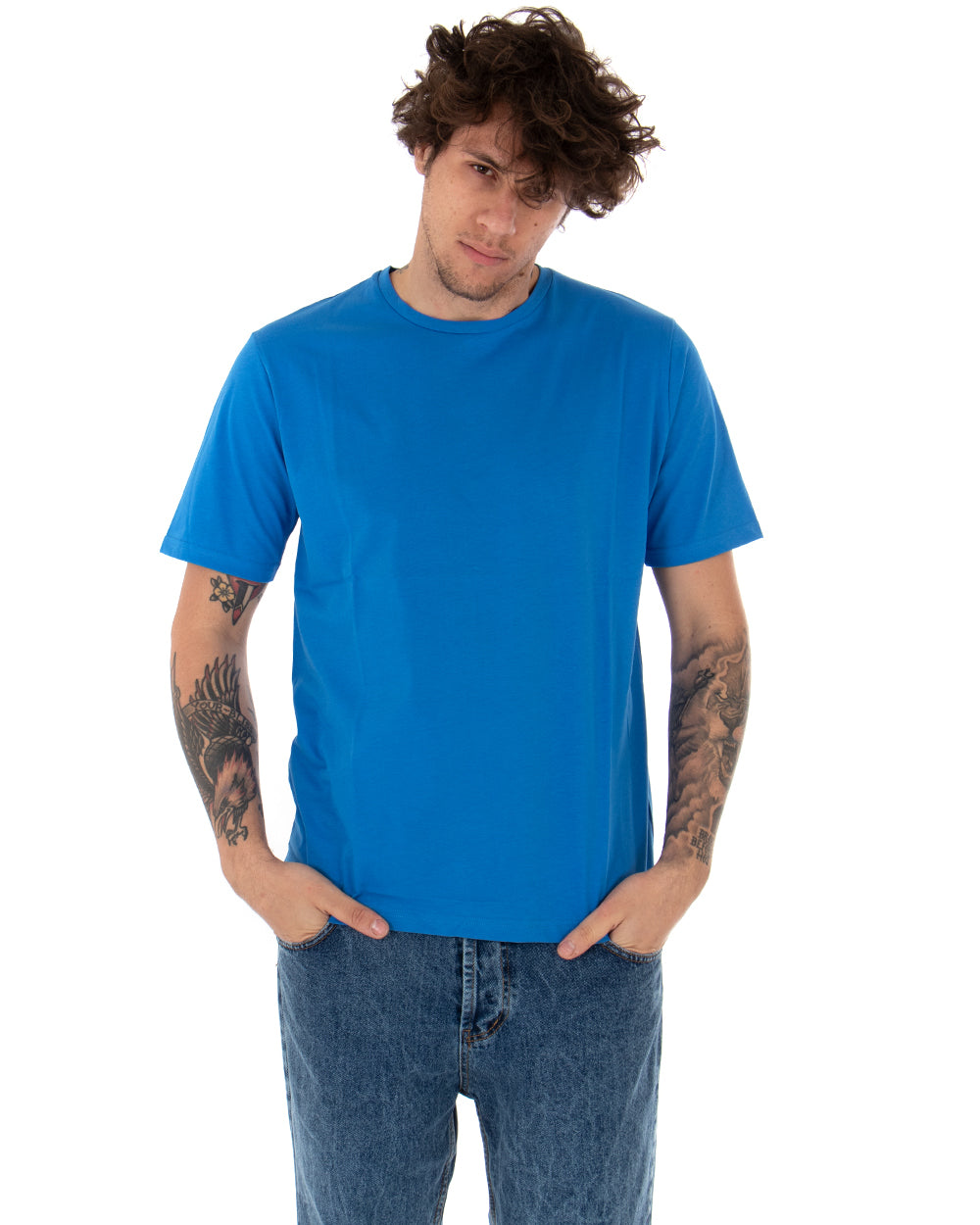 T-shirt Uomo Maniche Corte Tinta Unita Blu Royal Casual Girocollo GIOSAL-TS2513A