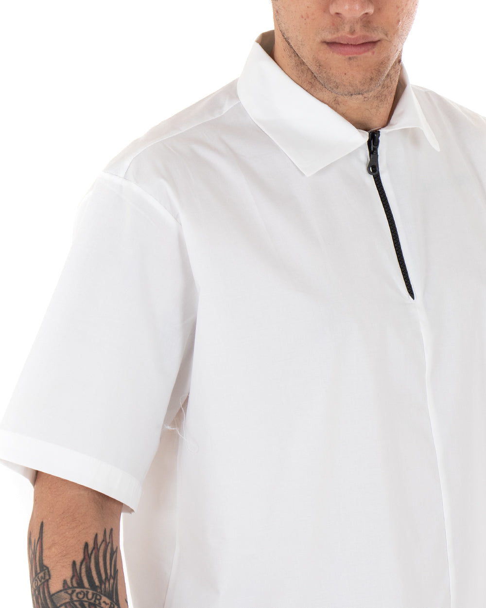 T-shirt Uomo Maniche Corte Cerniera Collo Tinta Unita Bianca GIOSAL-TS2553A