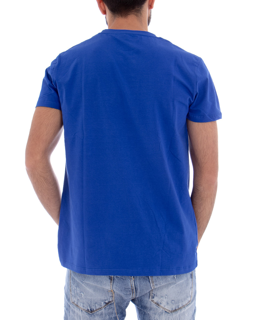T-shirt Uomo Manica Corta Tinta Unita Blu Royal Girocollo Basic Casual GIOSAL-TS2578A