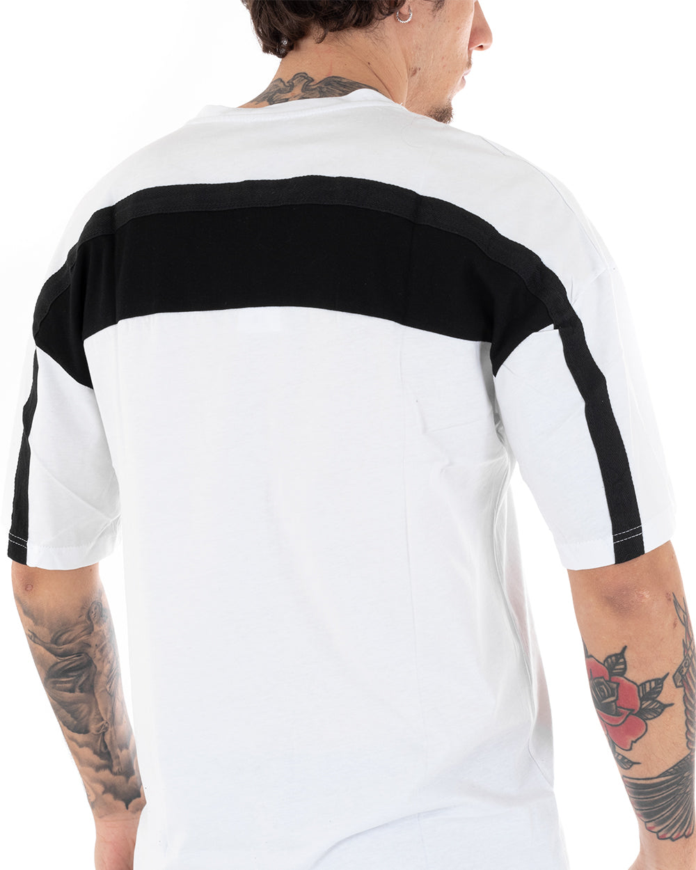 T-shirt Uomo Manica Corta Riga Nera Tinta Unita Bianca Girocollo GIOSAL-TS2612A