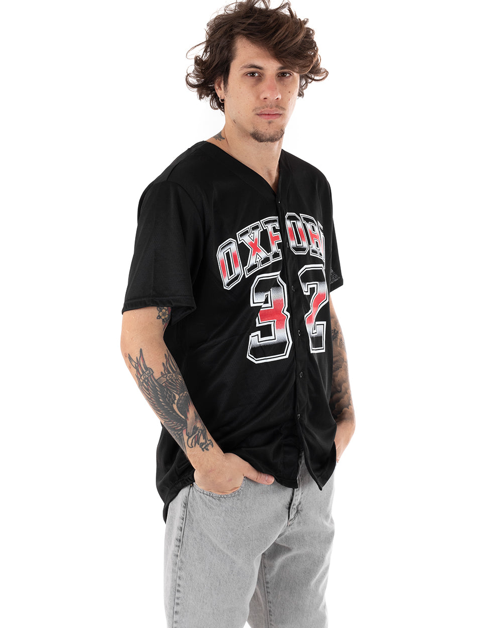 T-shirt Uomo Manica Corta Tinta Unita Bottoni Stampa Casual GIOSAL-TS2616A