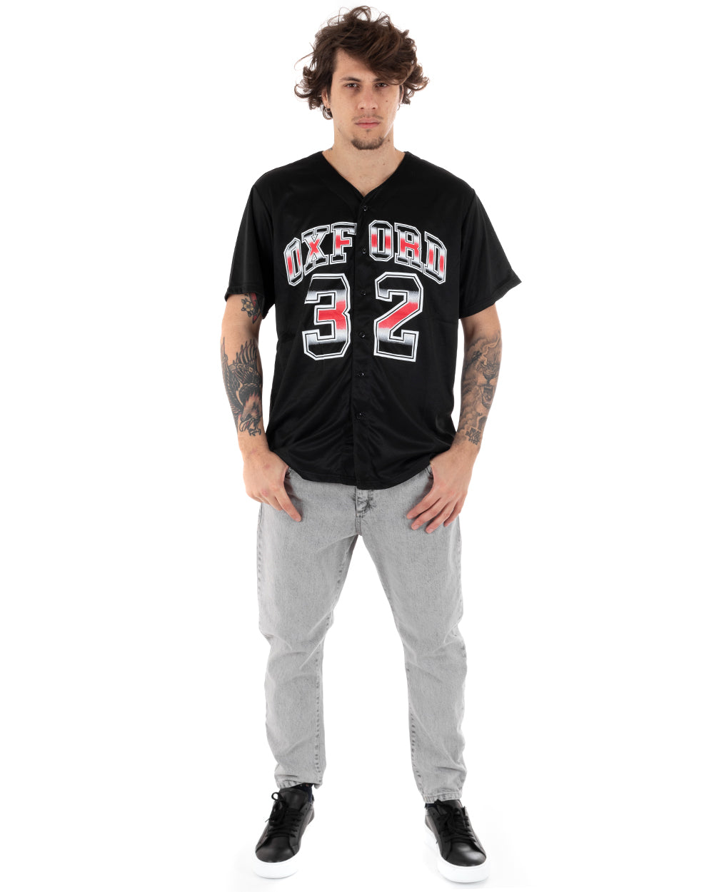 T-shirt Uomo Manica Corta Tinta Unita Bottoni Stampa Casual GIOSAL-TS2616A