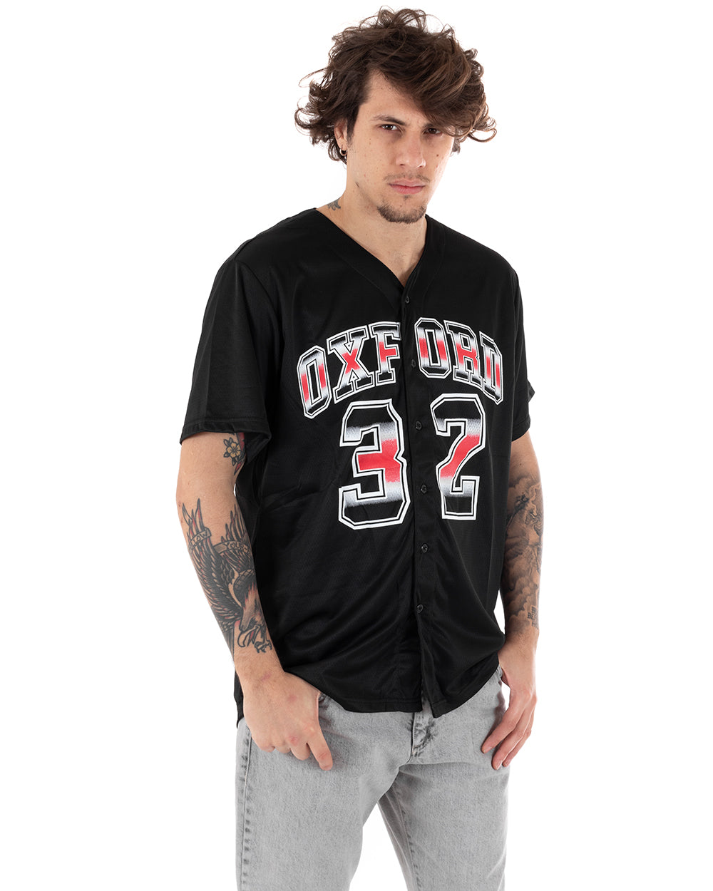 T-shirt Uomo Manica Corta Tinta Unita Bottoni Stampa Casual GIOSAL-TS2616A