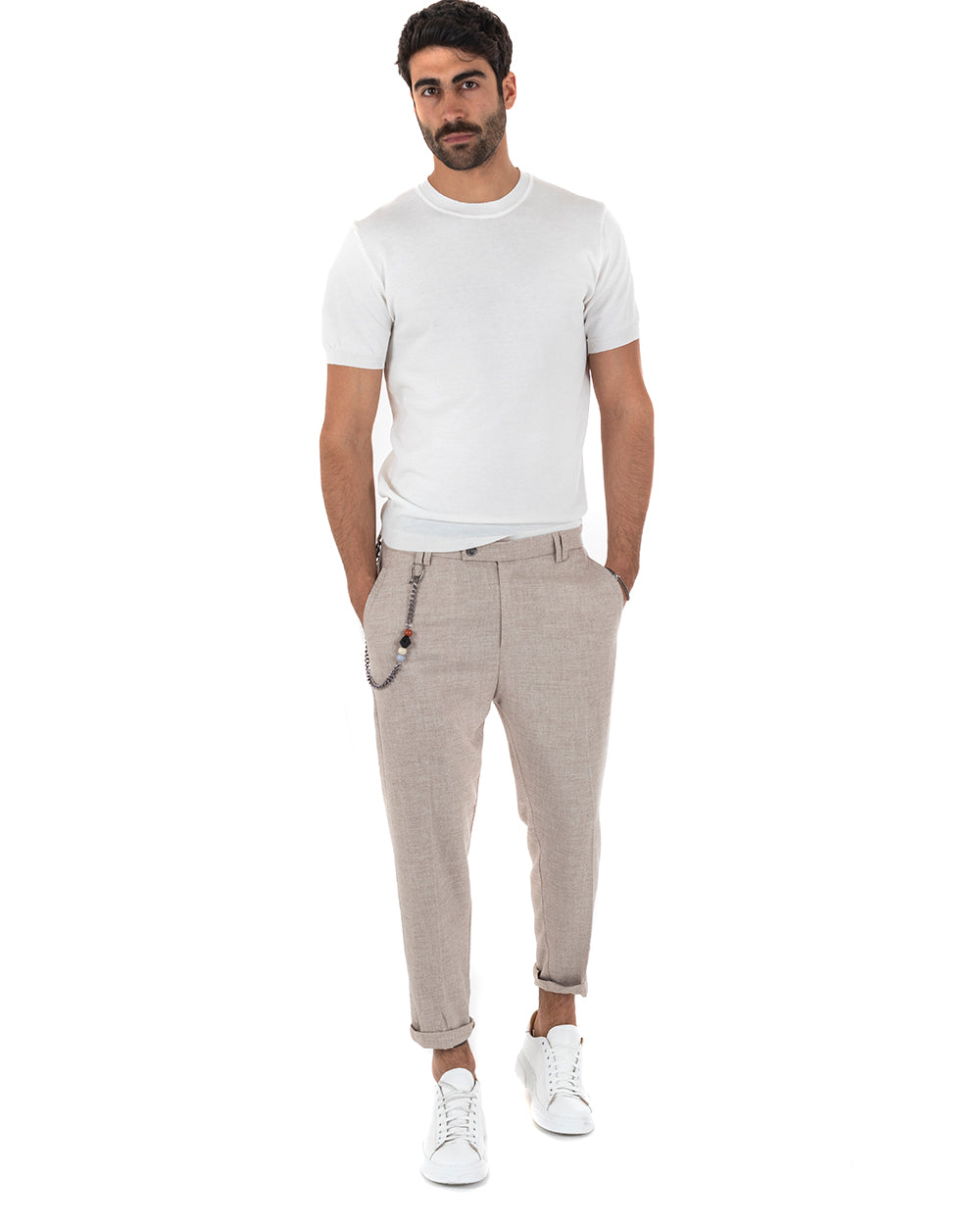 T-Shirt Uomo Girocollo Filo Casual Basic Sottogiacca Tinta Unita Bianco GIOSAL-TS2620A
