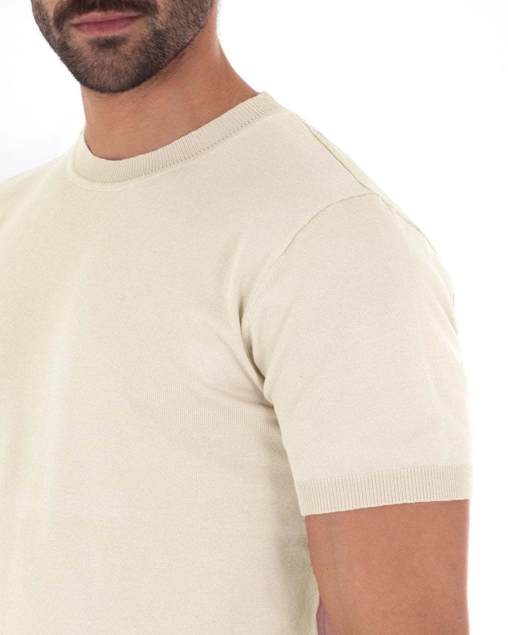 T-Shirt Uomo Girocollo Filo Casual Basic Sottogiacca Tinta Unita Beige GIOSAL-TS2621A