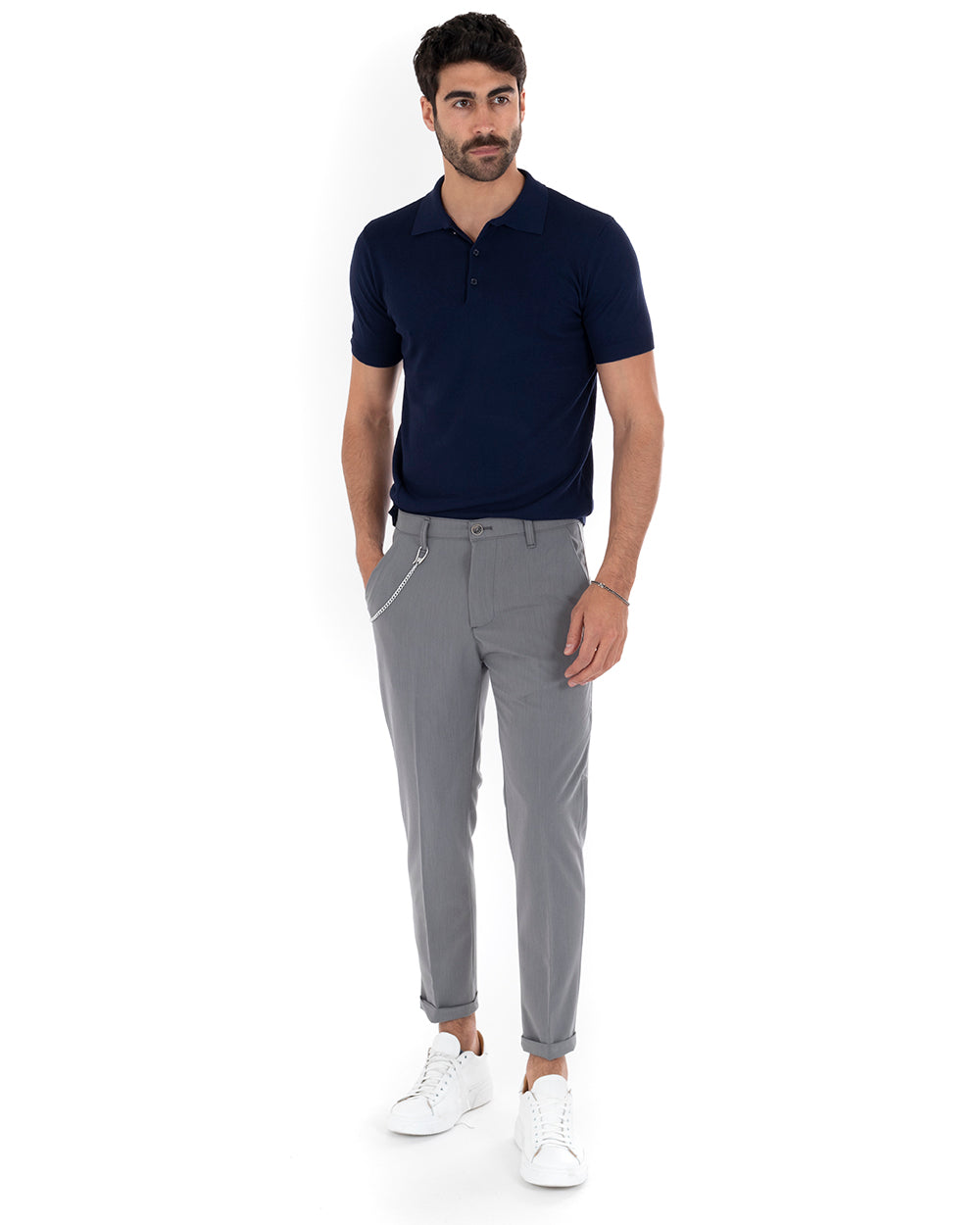 Polo Uomo Filo T-Shirt Con Colletto Bottoni Casual Maglia Sottogiacca Tinta Unita Blu GIOSAL-TS2629A