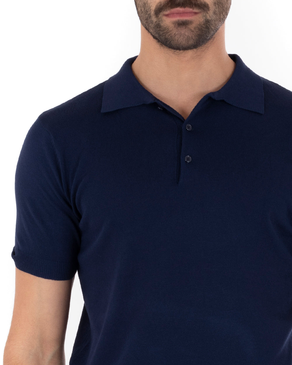 Polo Uomo Filo T-Shirt Con Colletto Bottoni Casual Maglia Sottogiacca Tinta Unita Blu GIOSAL-TS2629A