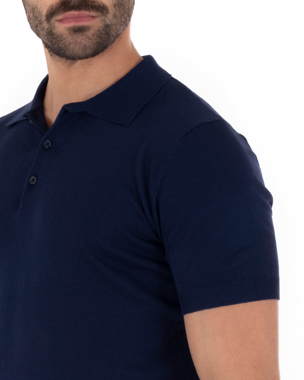 Polo Uomo Filo T-Shirt Con Colletto Bottoni Casual Maglia Sottogiacca Tinta Unita Blu GIOSAL-TS2629A